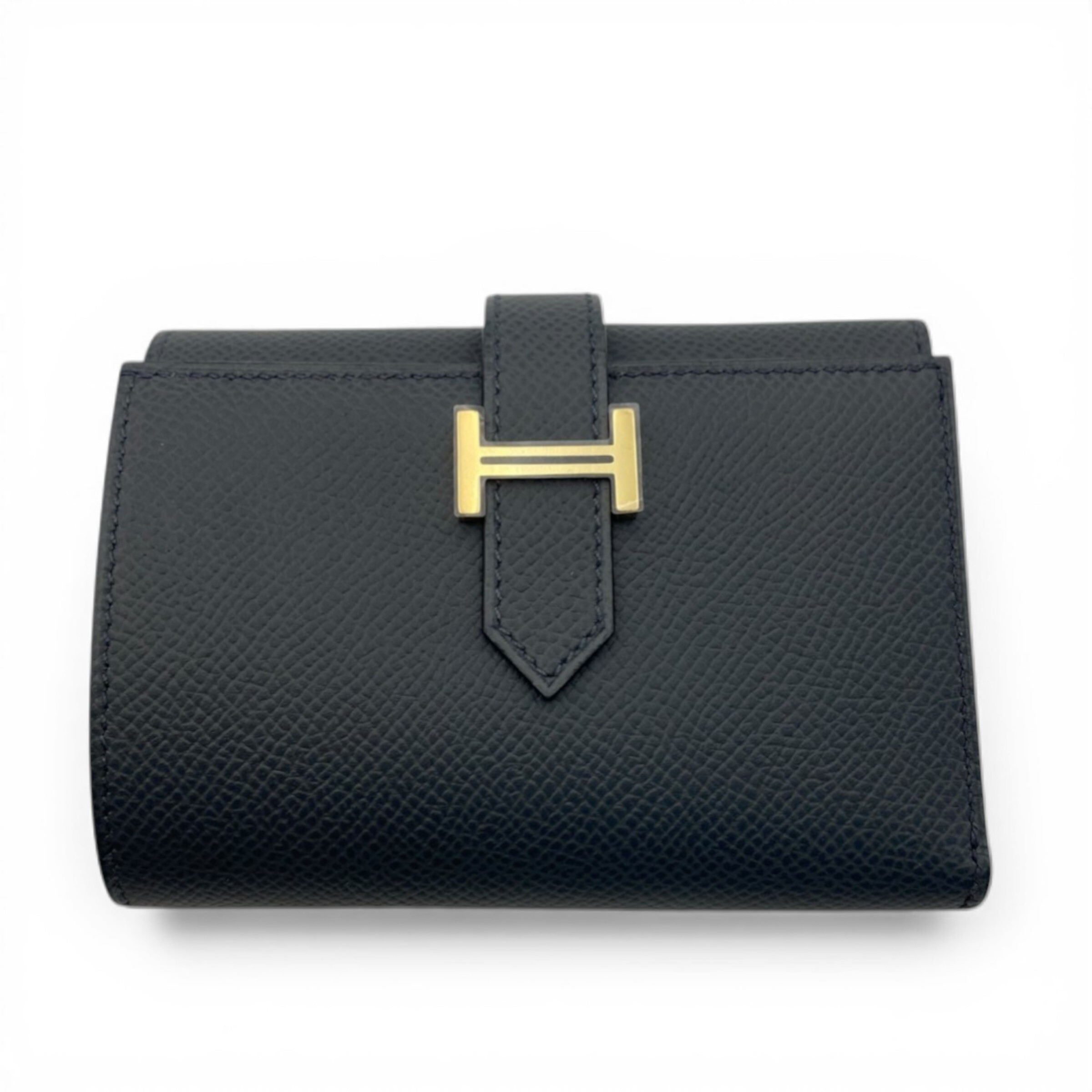 【HERMES】エルメス  三つ折り財布 ベアン コンビネ ブラック/ブルーニュイ/ゴールド金具 エプソン  HERMES 財布 黒
