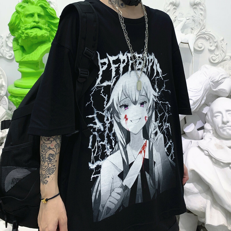 アニメ ロンt かわいい Tシャツ ストリート かわいい ブラック かっこいい 173 Sweetly