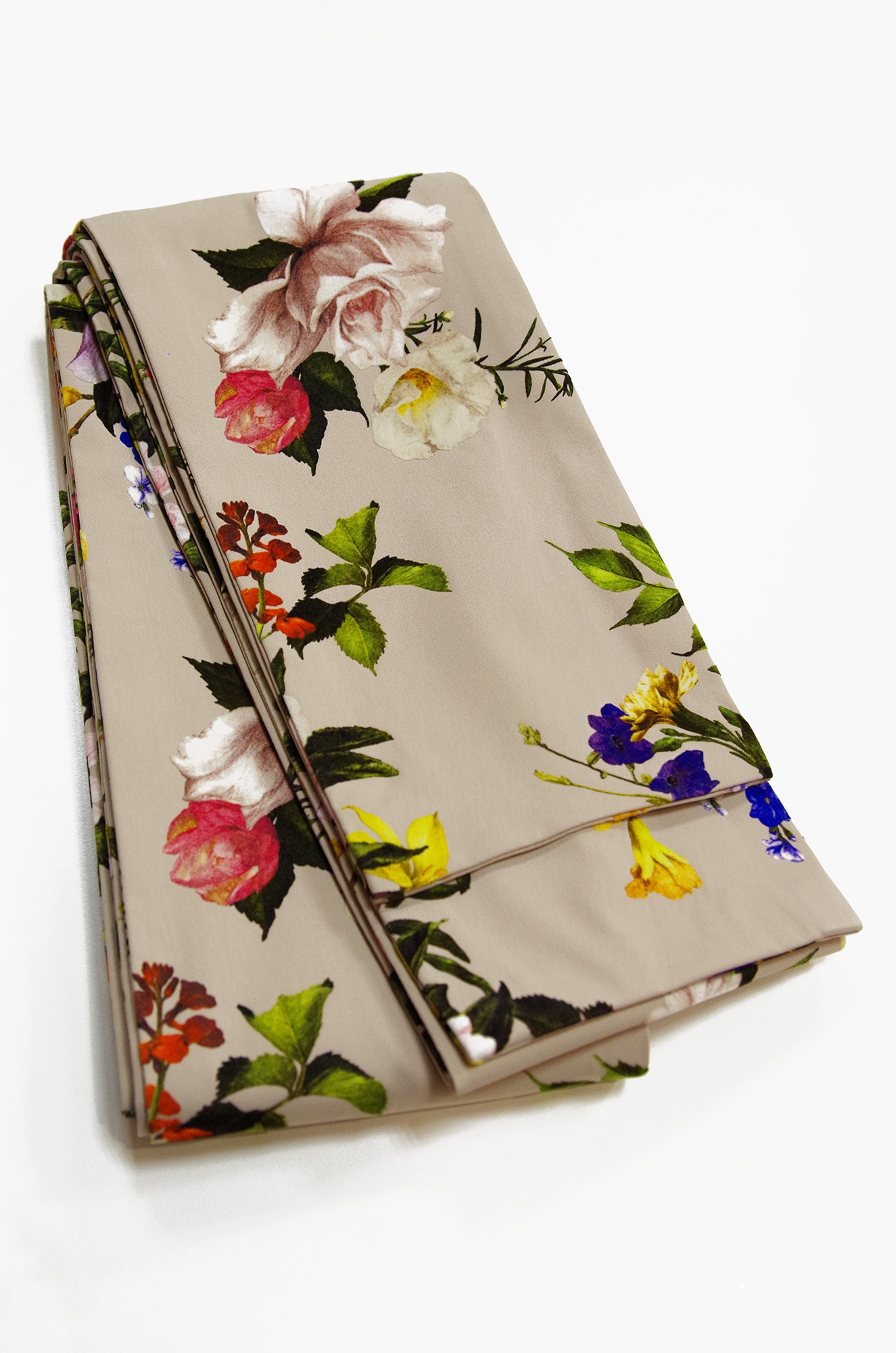 井原デニム小袋帯 半巾帯 フロッキー花プリント ベージュ レディース帯 キモノグラース