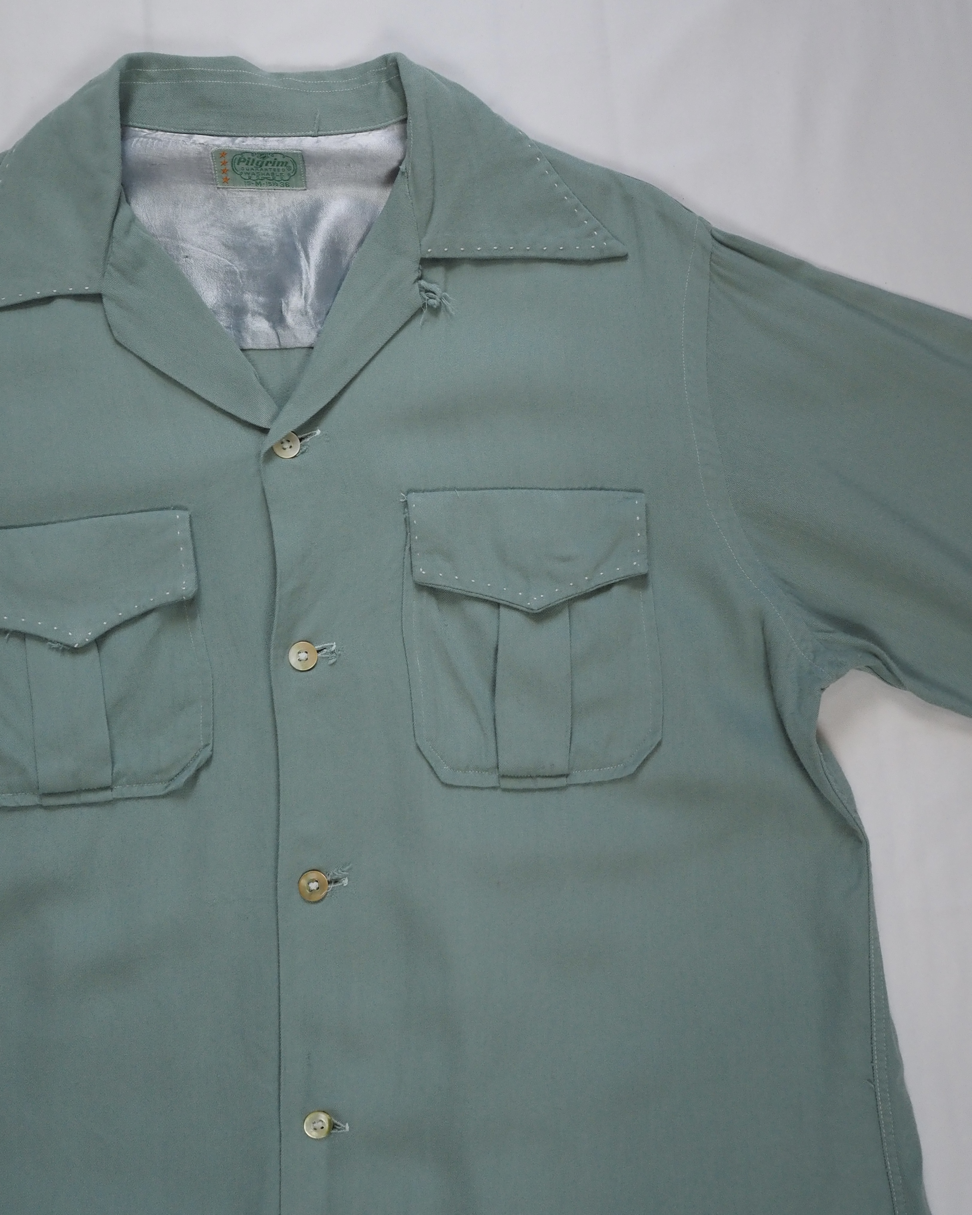 【5/6(水) 20:00入荷】50’s Pilgrim レーヨンシャツ ミントグリーン の画像 5