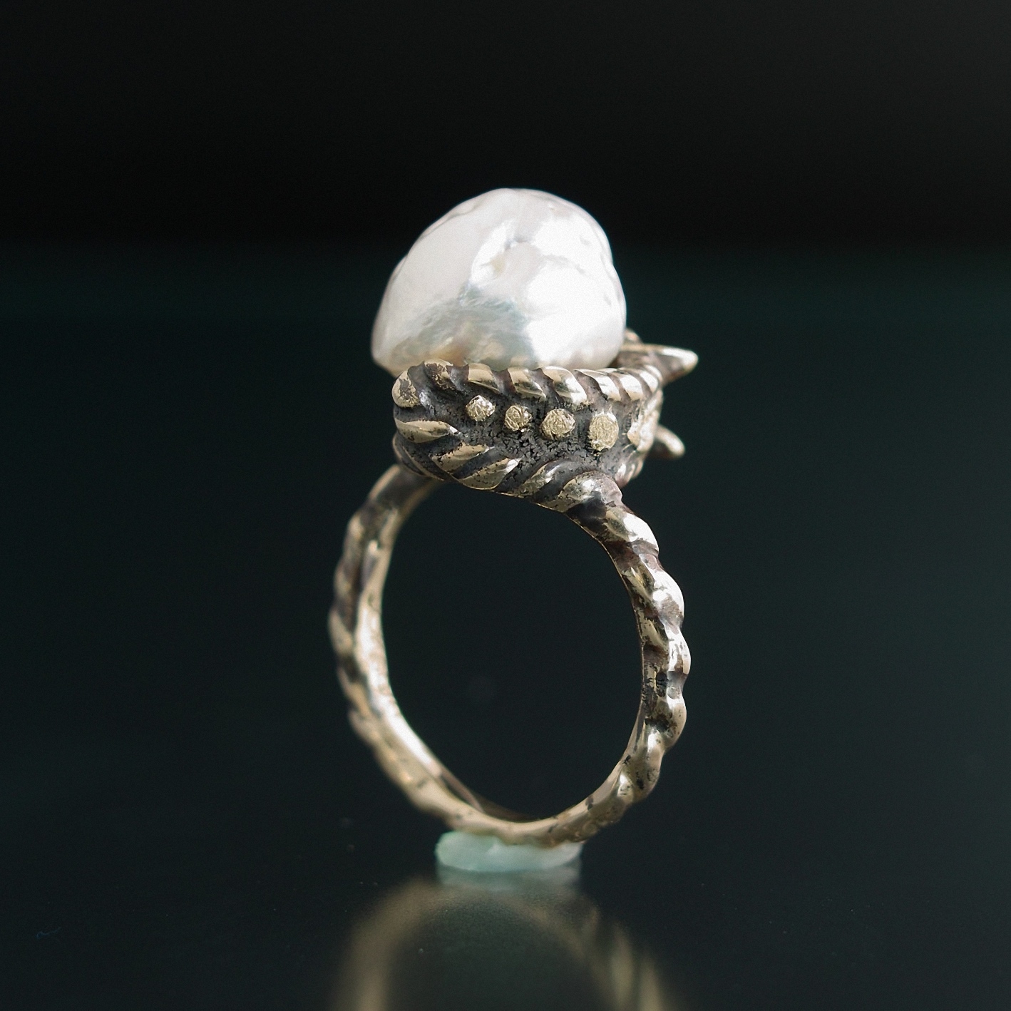 妖怪ジュエリー 馬リング 『 さがり 』 K10YG*南洋真珠*ダイヤモンド