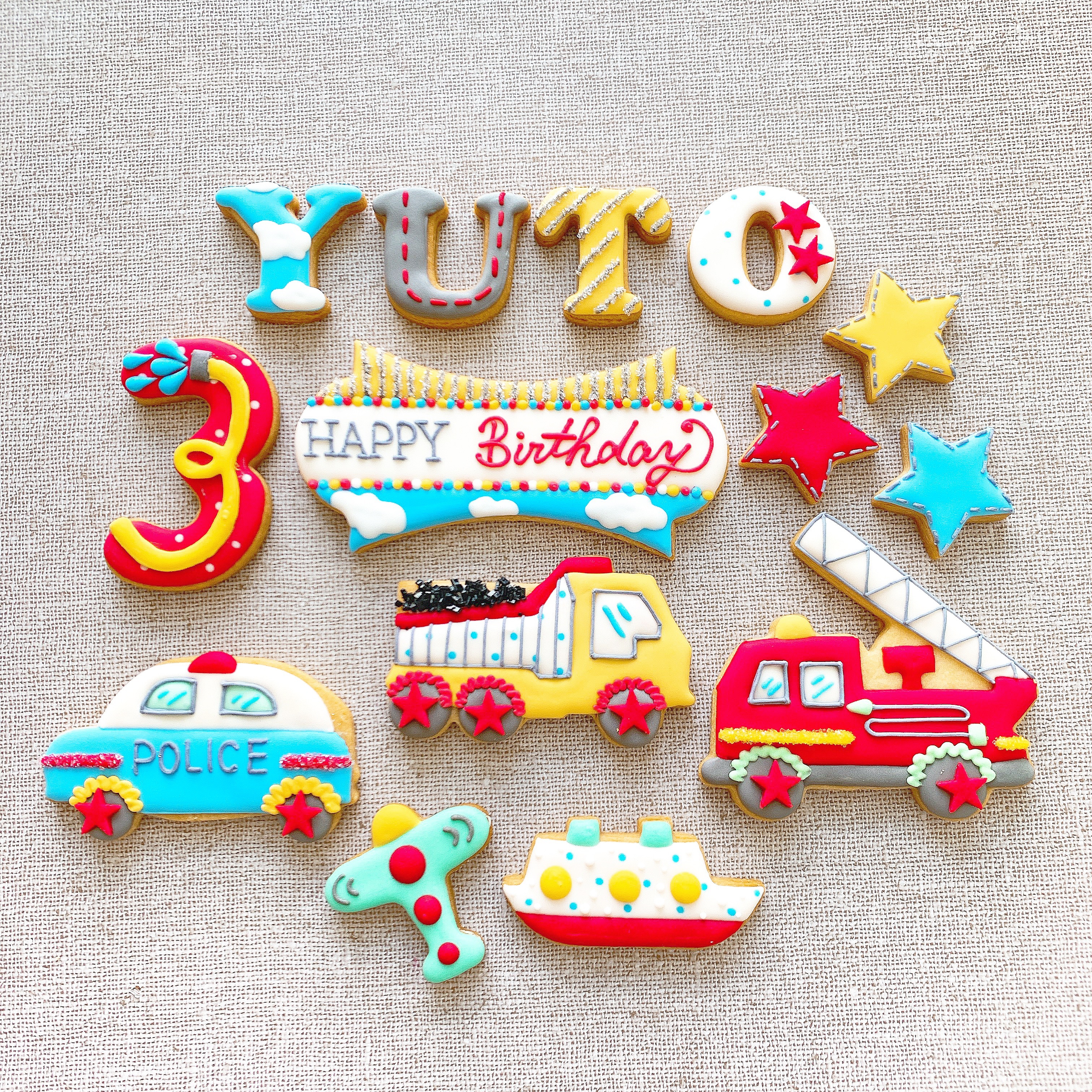 Boys Happy Birthdayセット お名前入り アイシングクッキー専門 Patisserie Blanc