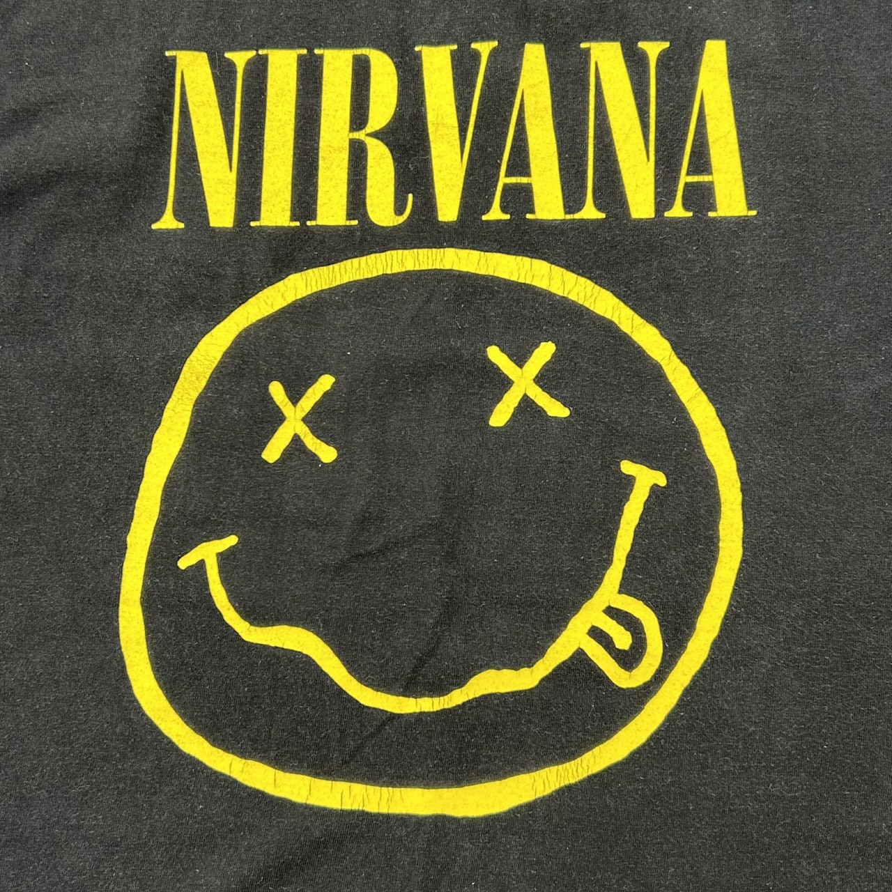 NIRVANA Smiley Face T-Shirt Black Yellow Size L の画像 6
