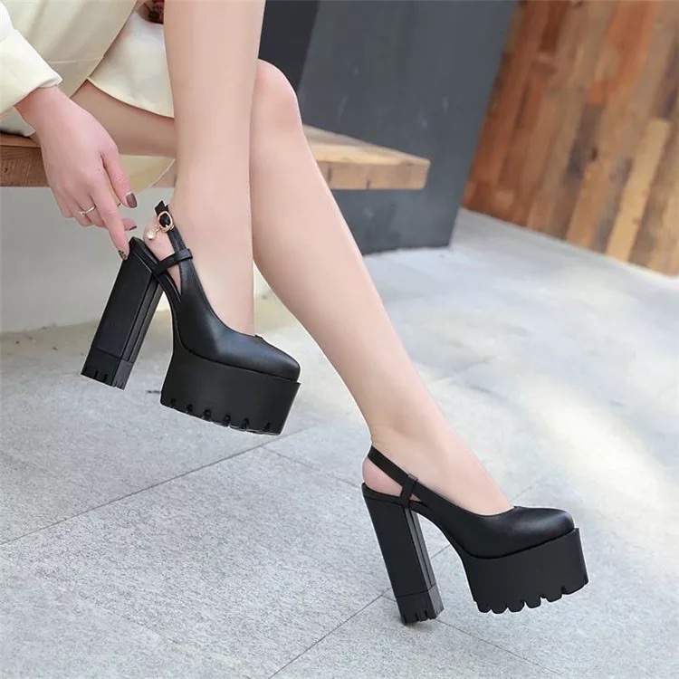 バックベルト 厚底チャンキーヒール パンプス Romary