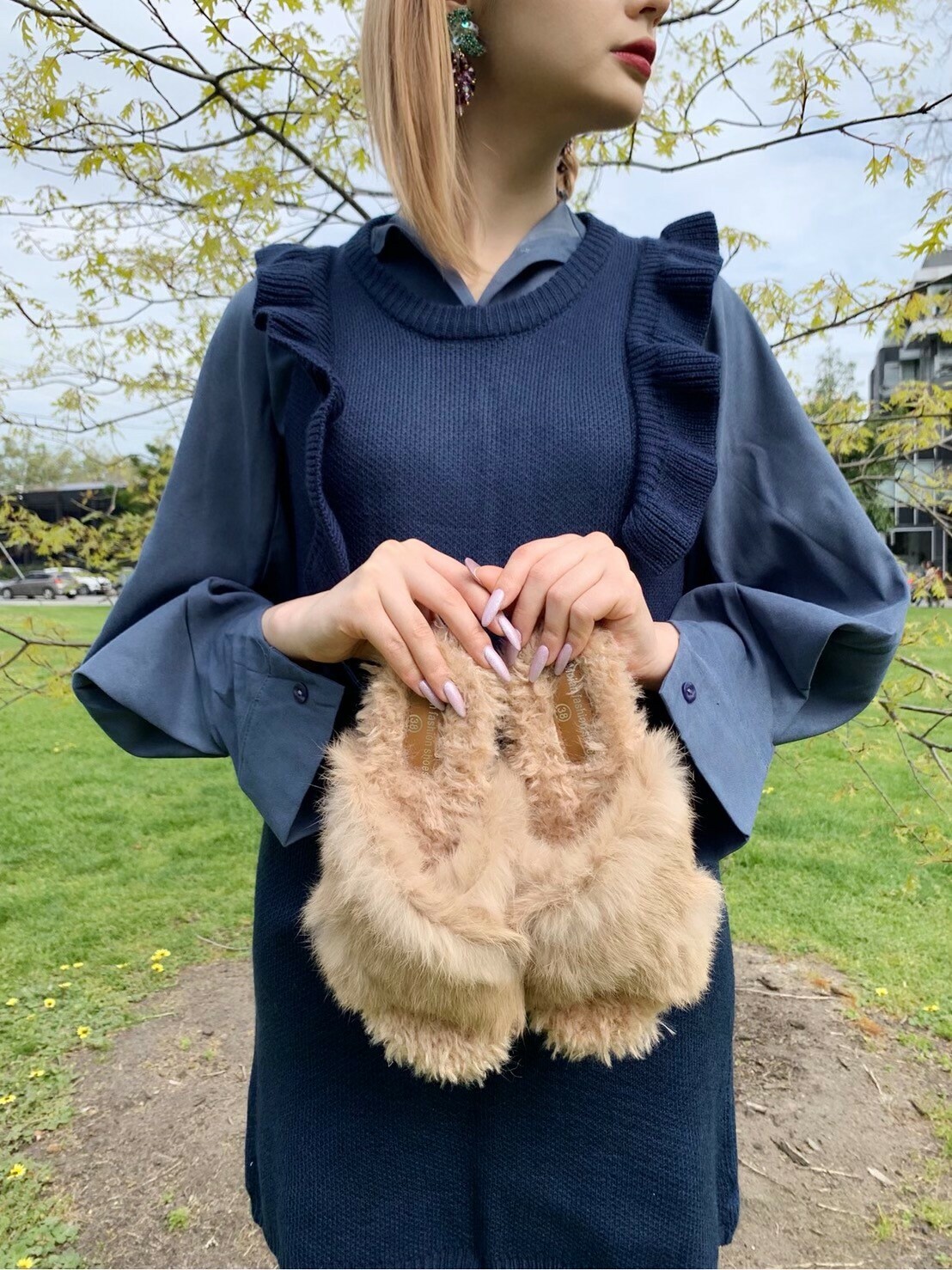 袖フリルブラウス ベストニットワンピース 0029 Lucepopo