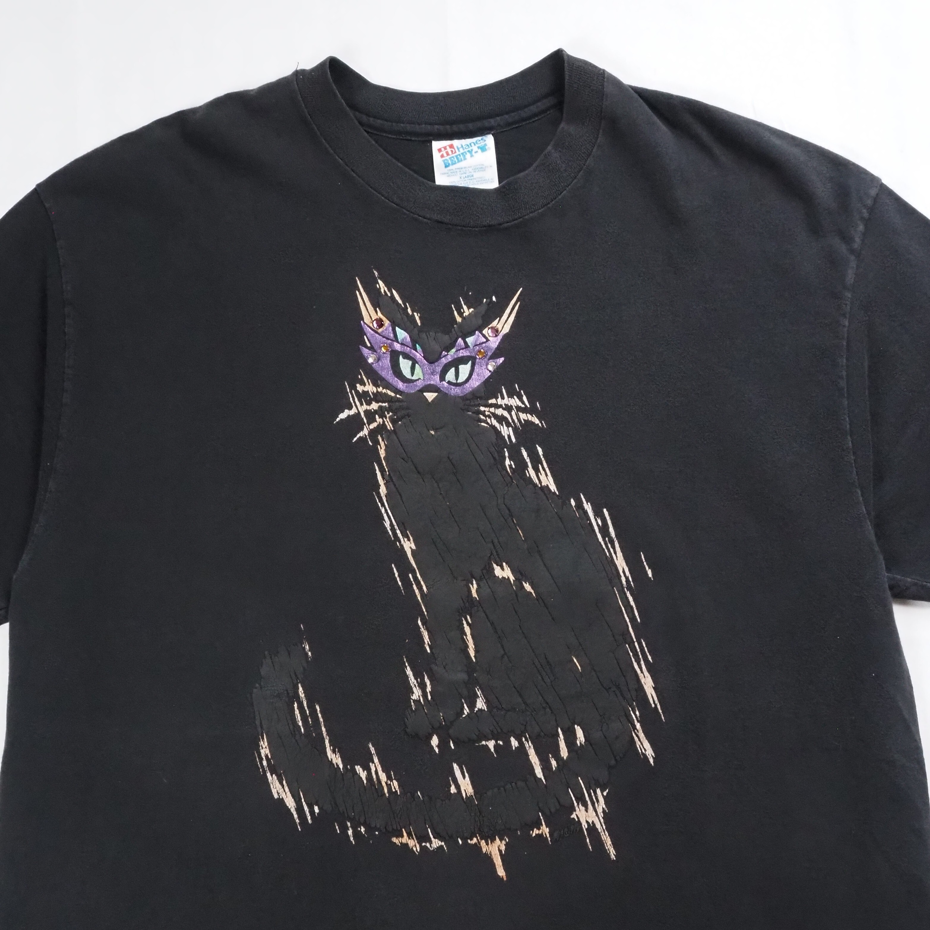 90's Hanes 猫Tシャツ XL ブラック の画像 3