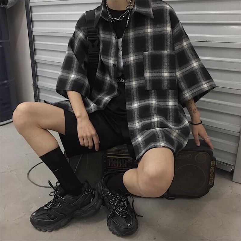 ユニセックス チェックシャツ 半袖 メンズ レディース チェック柄 オーバーサイズ 大きいサイズ ルーズ ストリート Tbn Mamos マモス ストリートファッションならお任せ 韓国ファッションがお好きな方も要チェックです