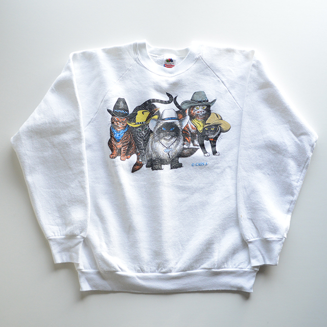 80s カウボーイ キャッツ スウェット Fruit Of The Loom Usa製 白 キャット 猫 ウエスタン Ny Oldies