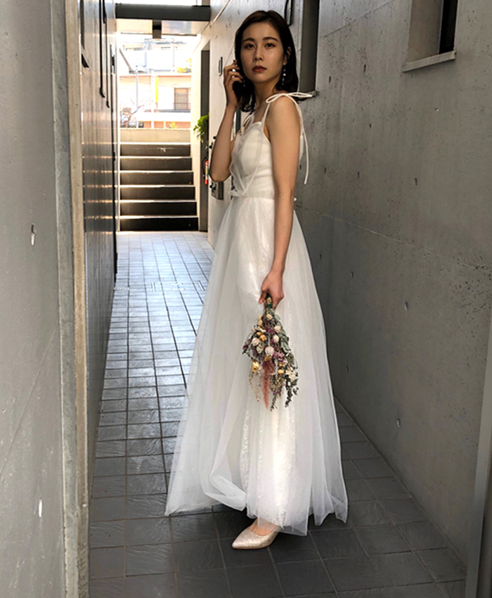 キャミドレス チュール リボン ウェディングドレス 挙式 花嫁 2次会 前撮り 商品番号 The Urban Blanche 覚王山 キャミドレス チュール リボン ウェディングドレス 挙式 花嫁 2次会 前撮り 商品番号 The Urban Blanche 覚王山