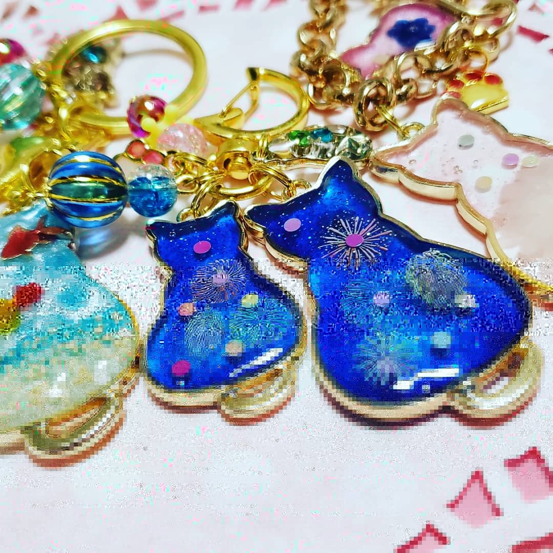 親子にゃんこ 花火キーホルダー みらくる