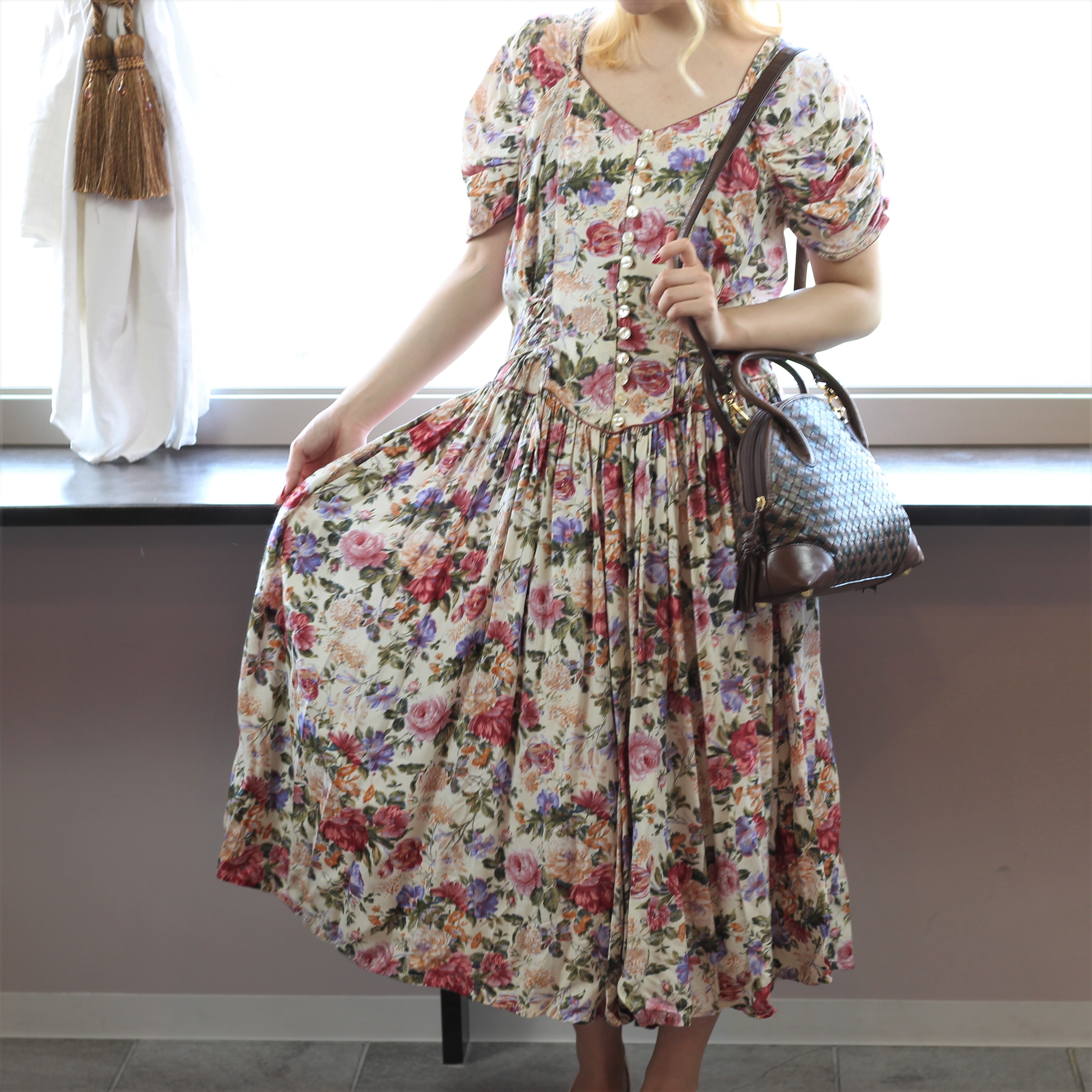 French Vintage Flower Patterned One Piece フランス古着花柄ワンピース Titti Clothing