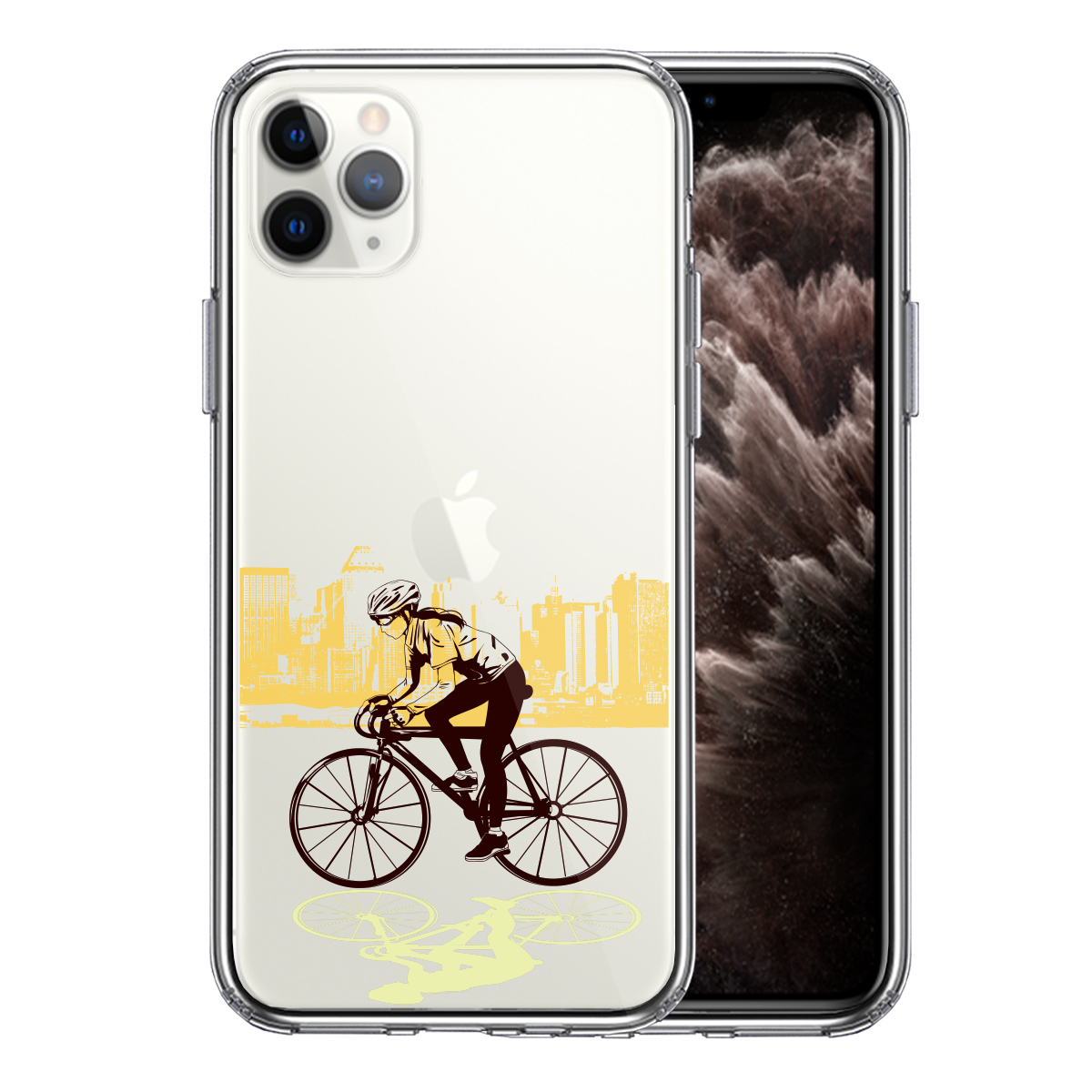 iPhone11Pro 側面ソフト 背面ハード ハイブリッド クリア ケース カバー スポーツサイク