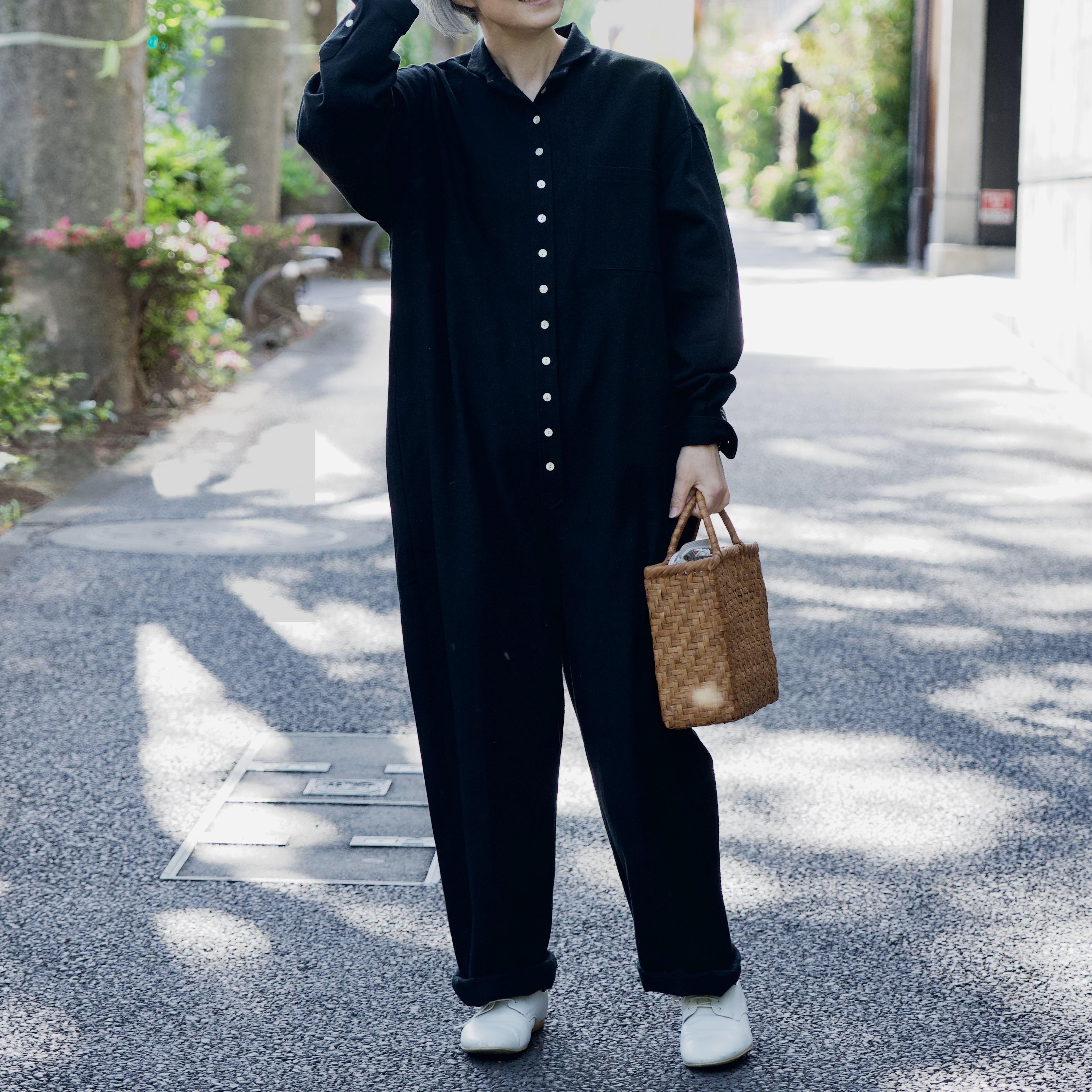 Paljon Jumpsuits：パルヨンジャンプスーツ <black/gray>  ※Cotton × Silk