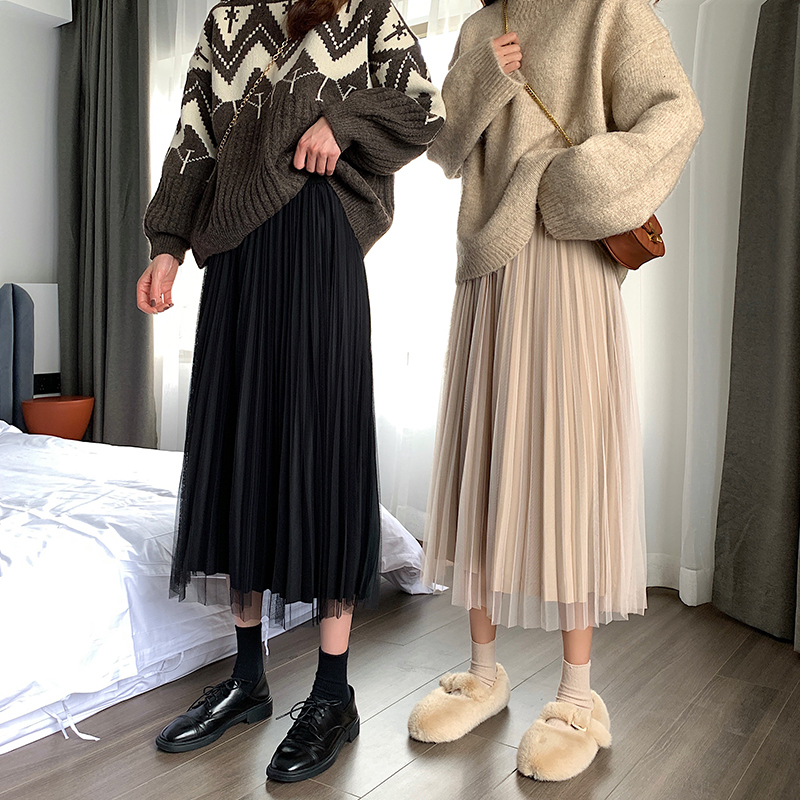 送料無料 スカート ロング プリーツ チュール 大人かわいい レディース ボトムス 春 秋 リバーシブル 2way お得 韓国 おしゃれ かわいい ミモレ丈 スカート コーデ レース ロング ミモレ丈 チュール キュート ガーリー ハイウエスト Aライン プリーツ 両面 無地 大人