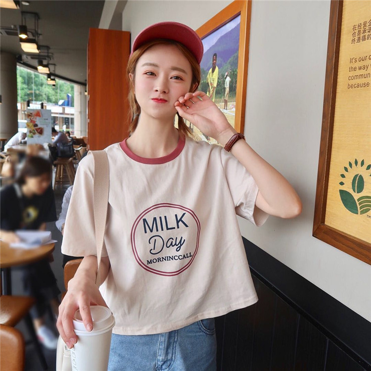 ショート丈 Tシャツ 半袖 ガーリー 韓国 原宿系 トップス カジュアル ショート丈 Tシャツ 半袖 ガーリー 韓国 原宿系 トップス カジュアル
