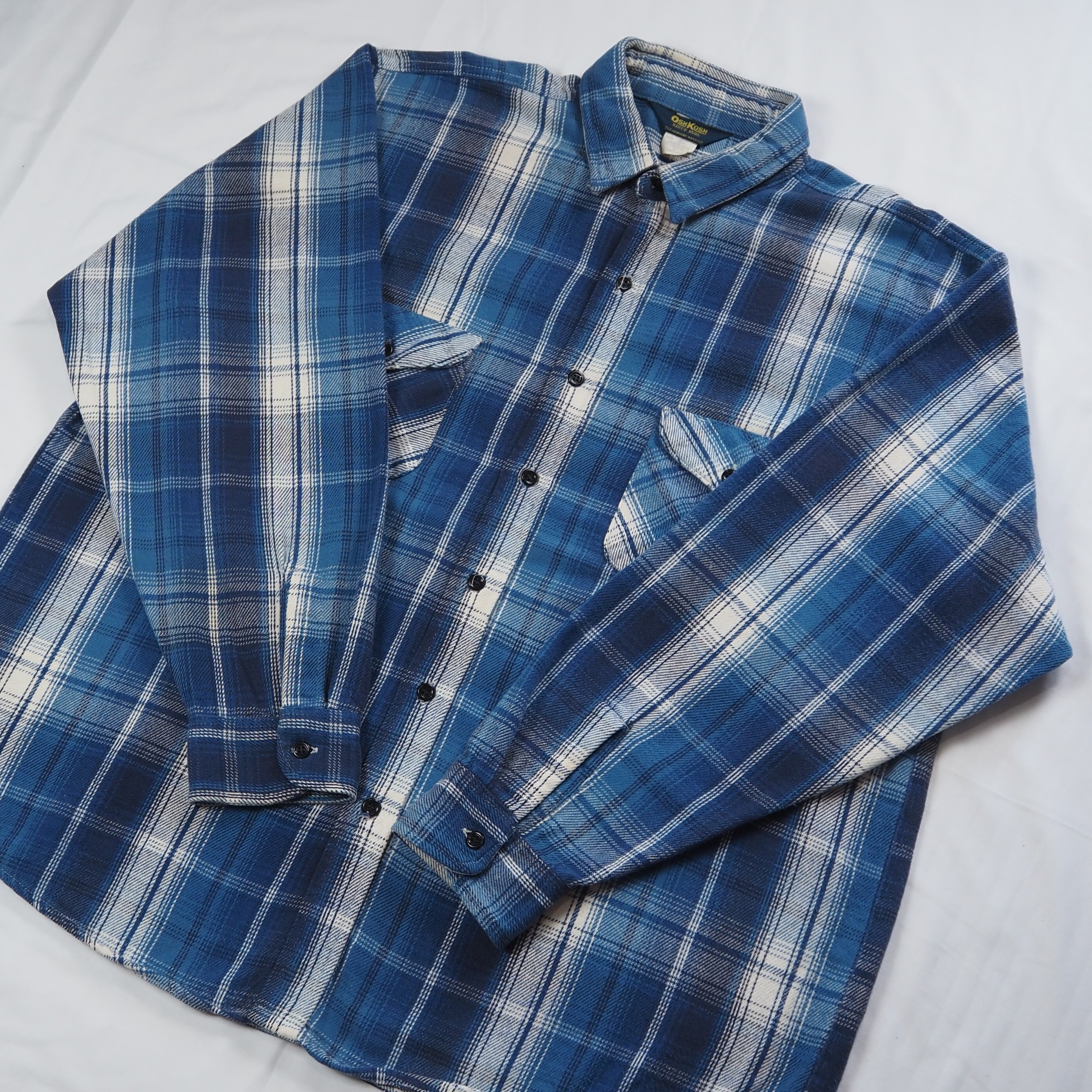 80's Osh Kosh ヘヴィネル ブルー×ホワイト XL程度 の画像 11