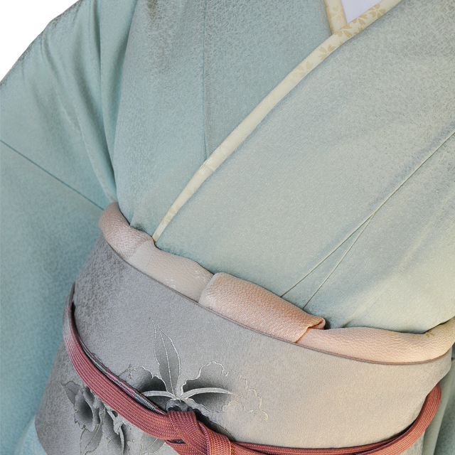 訪問着レンタル■青磁色地に裾青暈しやさしい小桜柄■正絹フリーサイズhu1〔往復送料無料〕 - 画像1