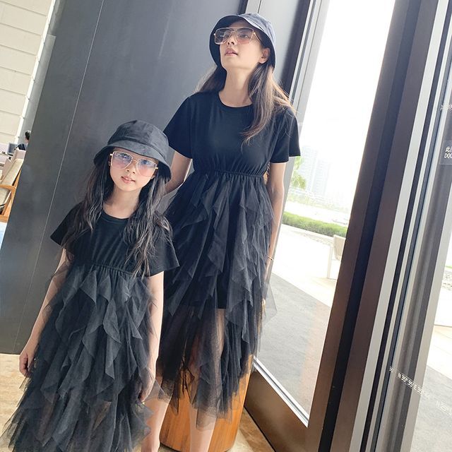 親子ペア チュール切り替えワンピース Tワンピース 半袖 ラウンドネック ひざ丈 きれいめ きれいめカジュアル 春 夏 親子リンク 親子コーデ おそろ コーデ リンクコーデ 親子 キッズ おしゃれ サイズ お出かけ Pl 0030 Y Kids Orurea Berry オルレアベリー