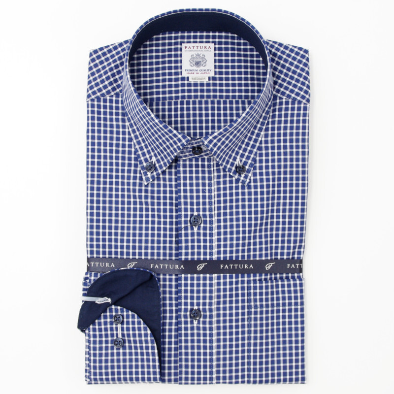 FATTURA|ファトゥーラ|Made in JAPAN|ボタンダウン|ギンガム・チェック|裏地切替|ブルー・フランス|