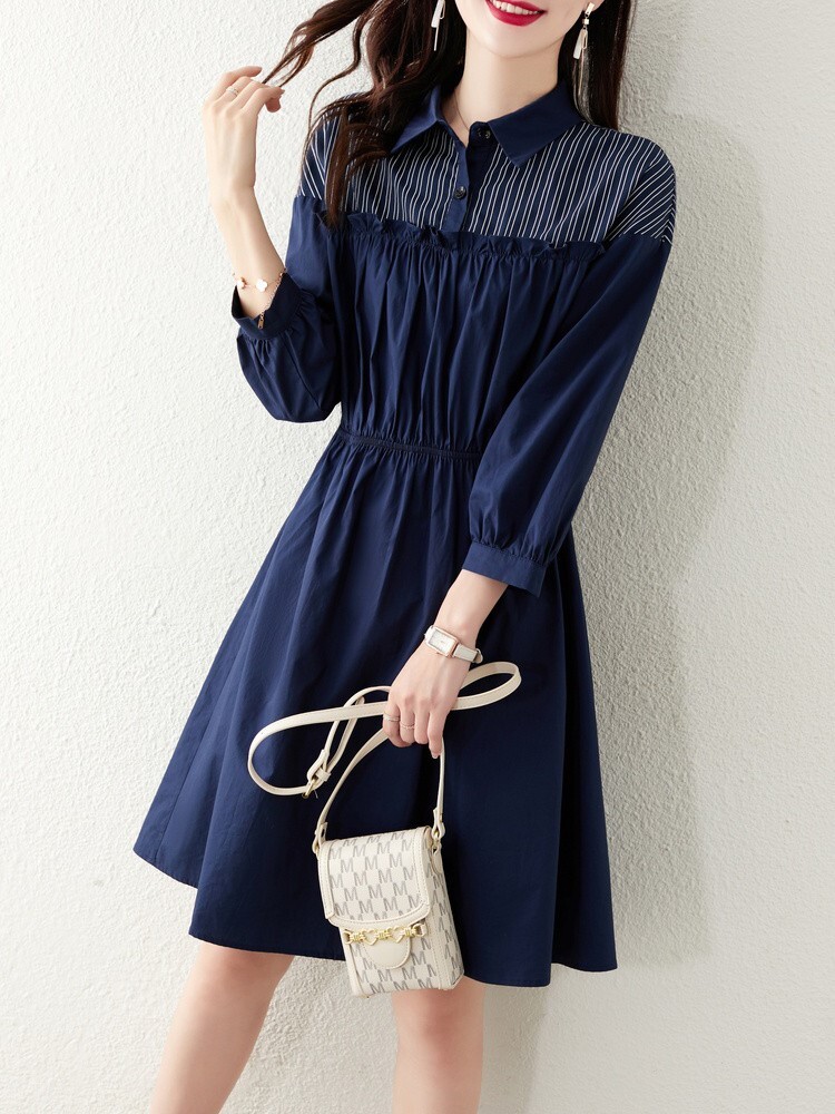 商売 ワンピース 長袖 レディース ネイビー 紺 韓国 通勤 オフィス 代 30代 40代 日本値下 Ssl Daikyogo Or Jp