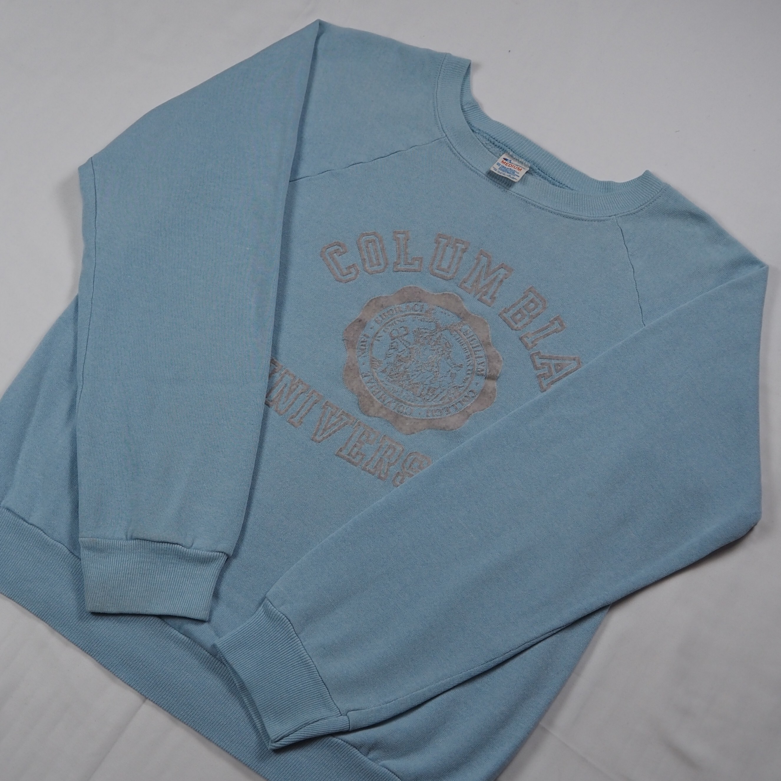 【9/23 20:00入荷】80's Champion カレッジスウェット ライトブルー フロッキープリント の画像 10