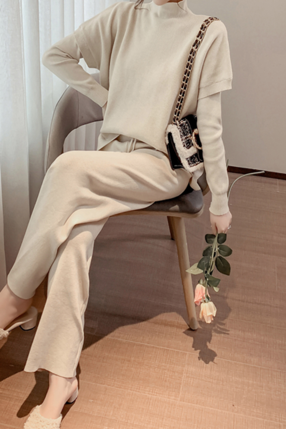ロングスリーブニット ショートスリーブニット パンツ3ピースセット 0518 Amu