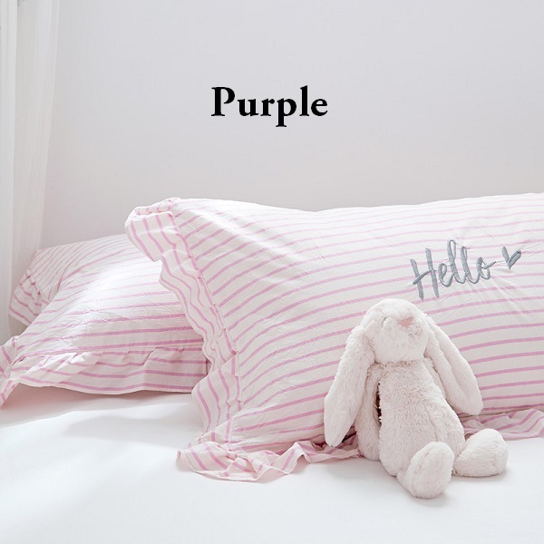 Hello Beautiful ストライプ ボーダー フリルクッションカバー インテリア 枕 まくらカバー ピローケース 2枚セット Romaryhome