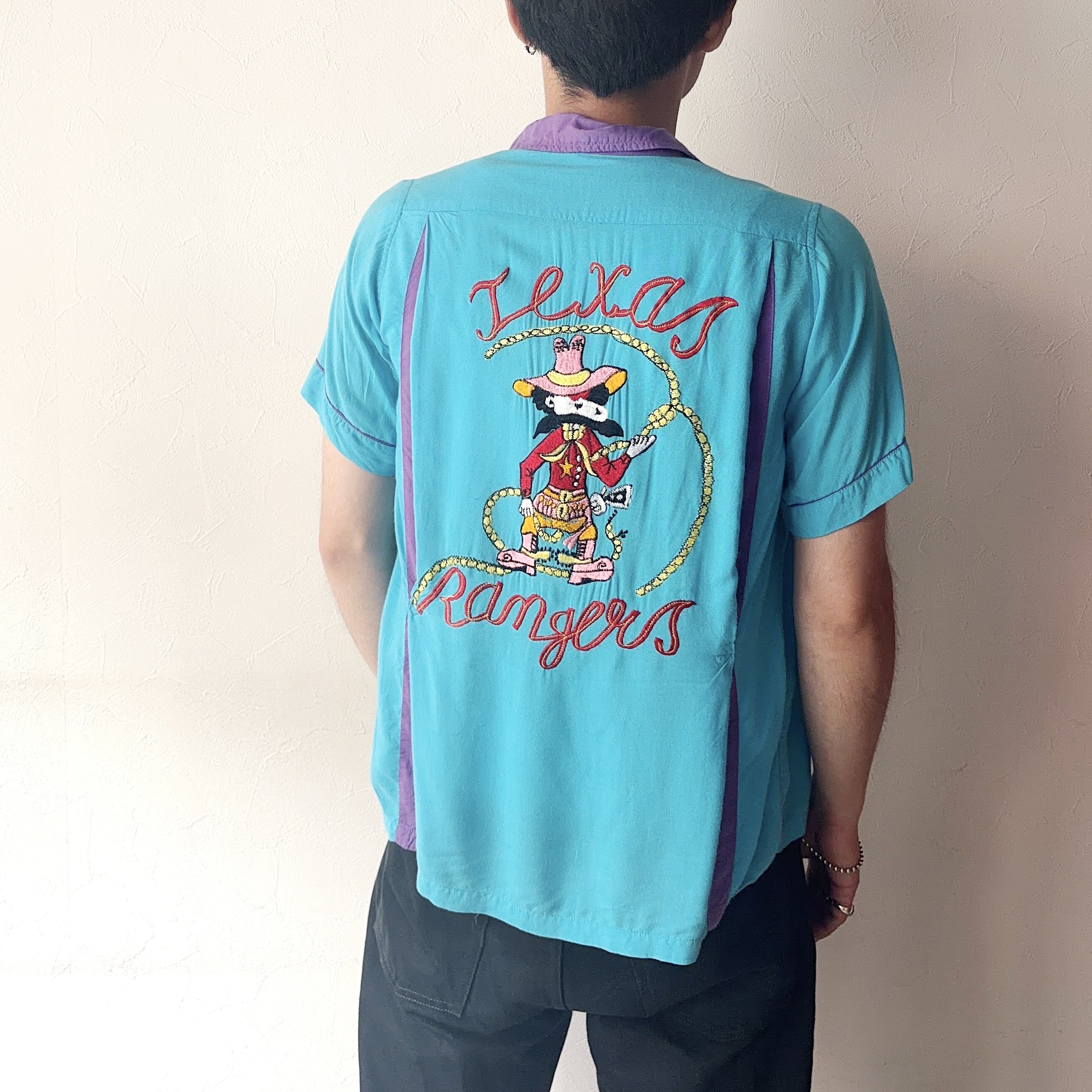 Vintage 80〜90's【TOMMY HILL】"Texas Rangers" Rayon Bowling Shirt の画像 4