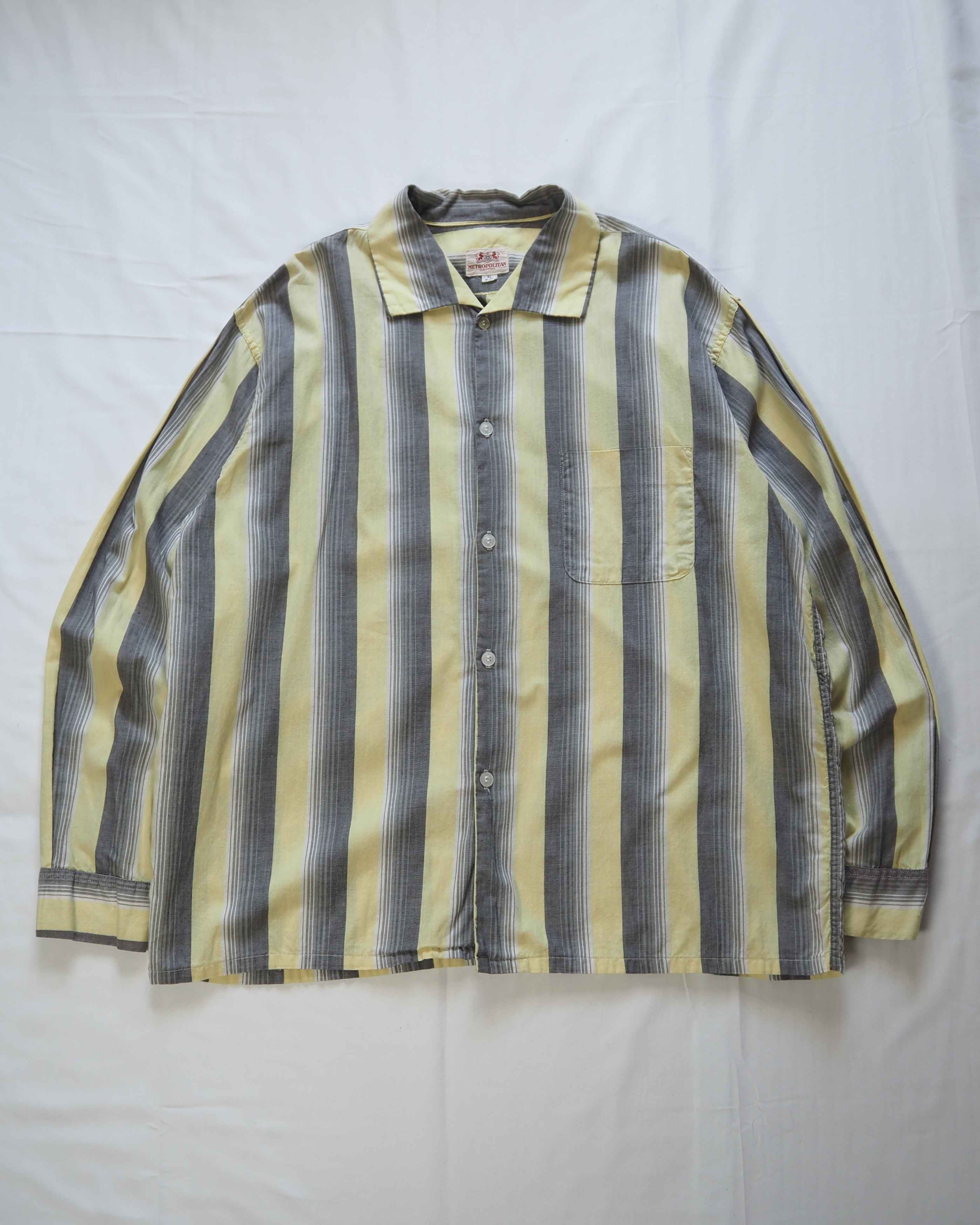 50’s コットンシャツ ストライプオンブレ イエロー×グレー XLサイズ