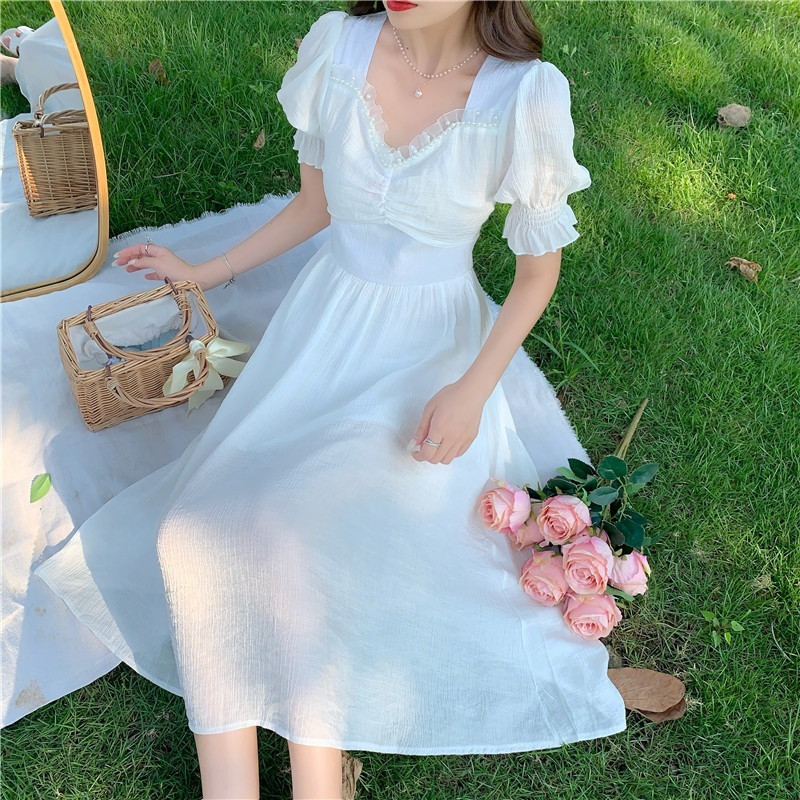 ワンピース 韓国系半袖vネックaラインパフスリーブワンピース Arashikiレディースファッション激安通販 代 30代40代レディースファッション 海外人気ファッション激安購入