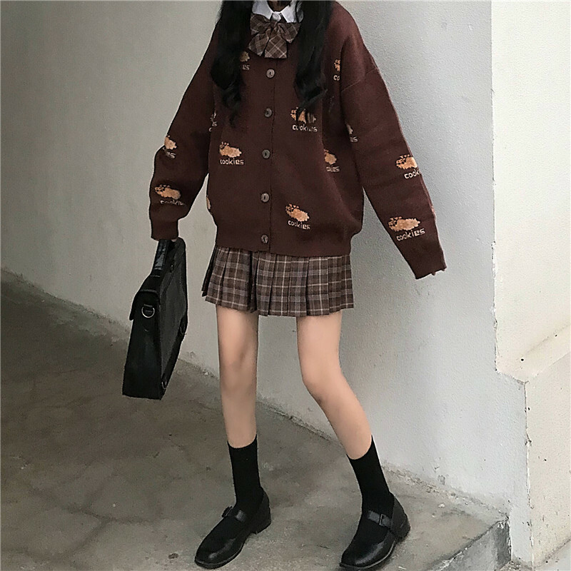 カーディガン 個性的 かわいい やみかわ ロゴ くまさん お菓子 羽織 原宿ファッション 韓国ファッション 166 Sweetly