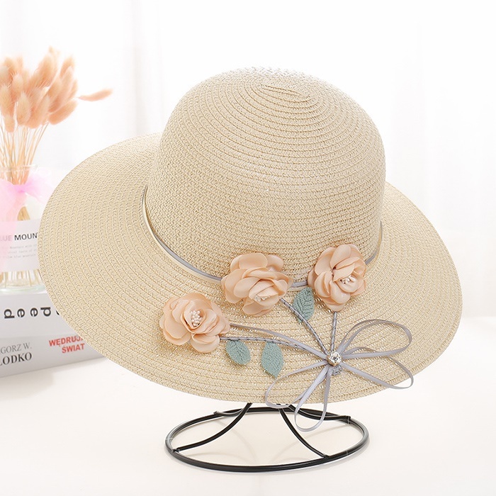 2019夏新作 夏の日焼け対策に 麦わら帽子 花 つば広 ハット Uv