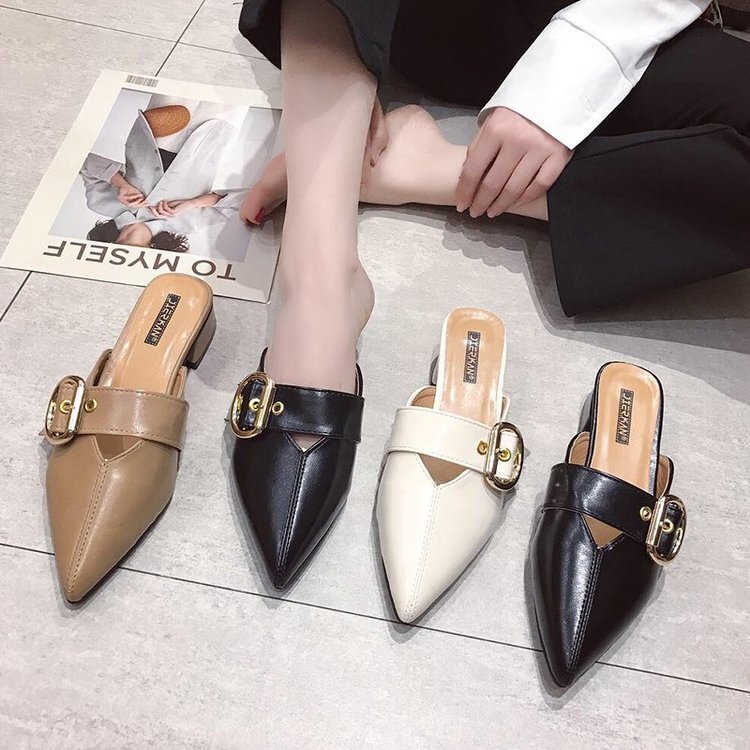 ミュール サンダル ミュール パンプス シューズ 靴 レディース ローヒール ミドルヒール ポインテッドトゥ スリッパ Pu レザー かっこいい ぺたんこ シューズ 無地 太ヒール 痛くない 歩きやすい 韓国 春 秋 10代 代 30代 40代 おしゃれ 大人 可愛い コーデ 普段使い
