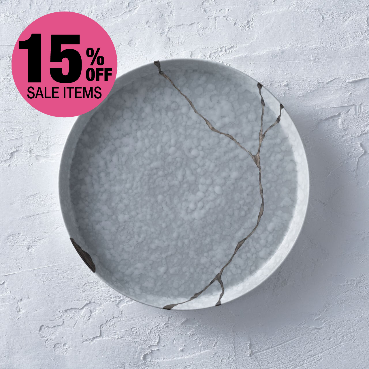 【UnCオリジナル／KINTSUGI風シリーズ】有田焼 24cm白バブル×プラチナ線サムネイル画像