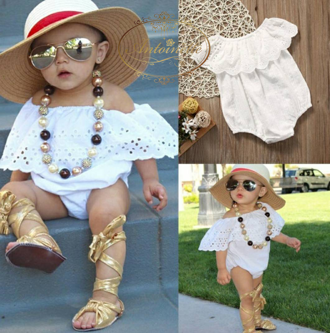 赤ちゃん 赤ちゃん服 オフショル ロンパース コットン生地 コットン ホワイト 女の子 かわいい キュート ベビー ベビー服 Baby Fashion Antoinette