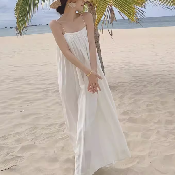 夏のビーチ サスペンダードレス レディース ワンピース フレアスカート レーススカート 膝下 ロング 袖なし ノースリーブ オフショルダー 肌見せ ワイド フレア スリム Aライン 背中開き 裾ワイド