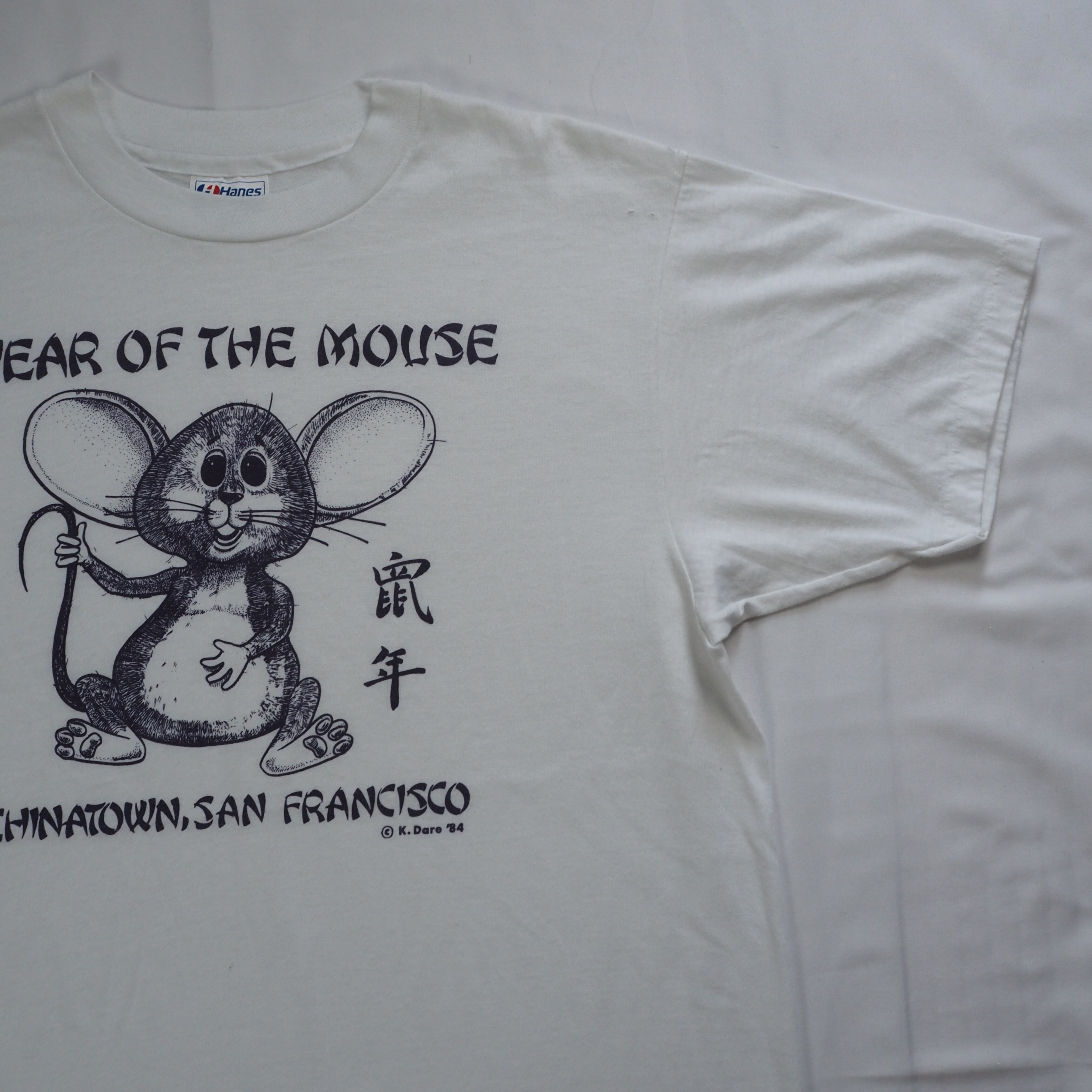 80's Hanes 鼠年Tシャツ Lサイズ ホワイト の画像 6