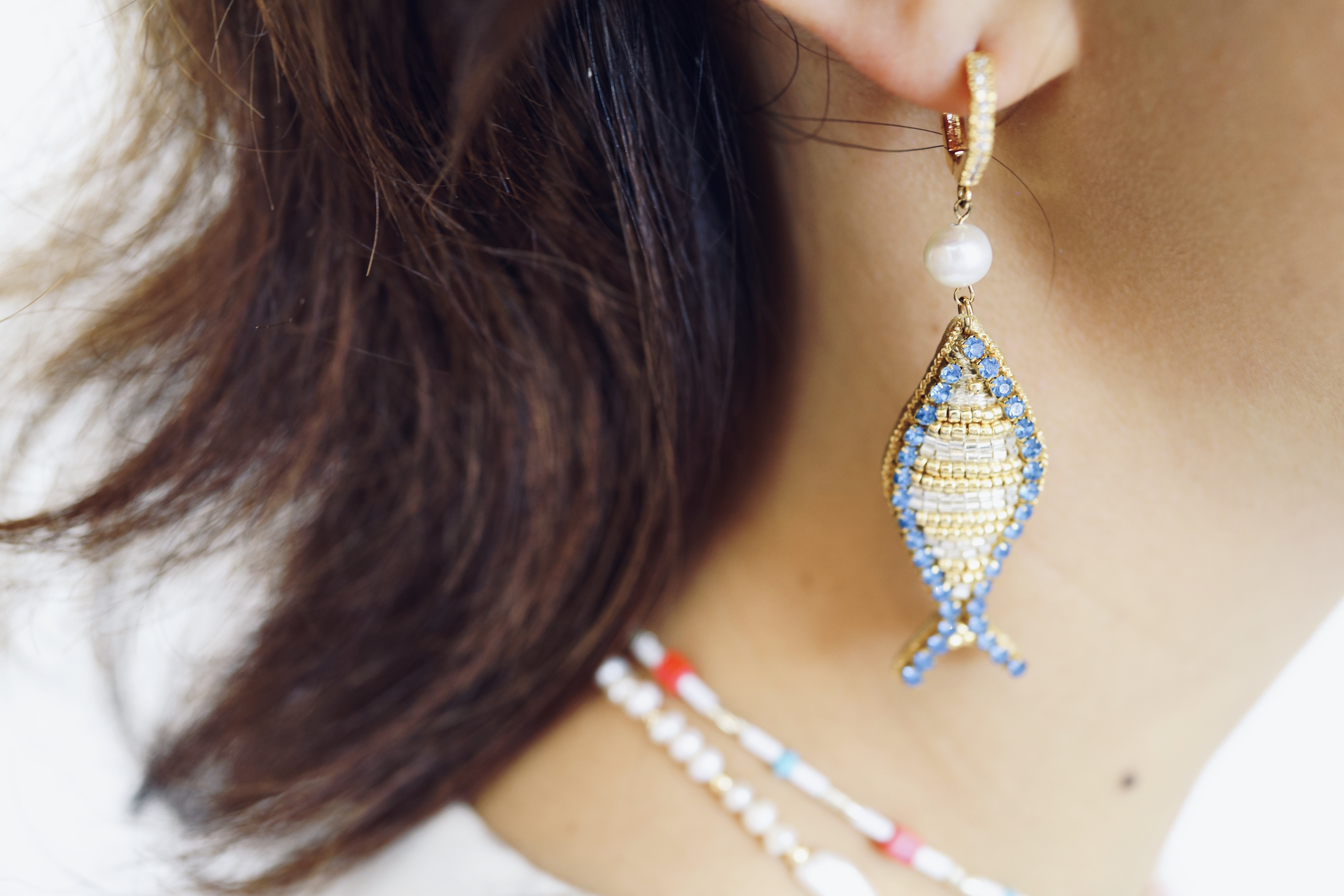 【刺繍ジュエリー】Fish! ▽注文時に、ピアス/イヤリングお選びいただけます。