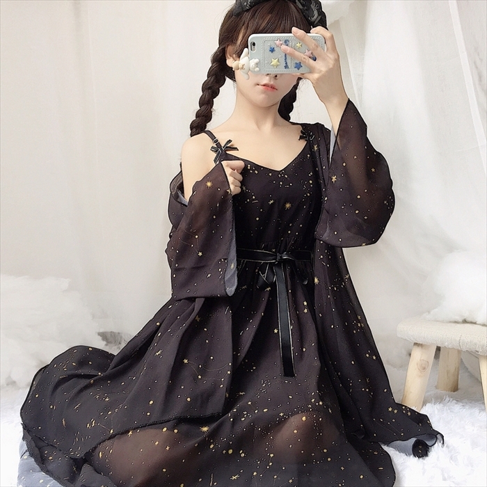 レディース ドレス カーディガン セットアップ シフォン ロング丈 ゴスロリ 可愛い 天使 悪魔 送料無料 天使と悪魔 サブカル系ファッション Seasonz