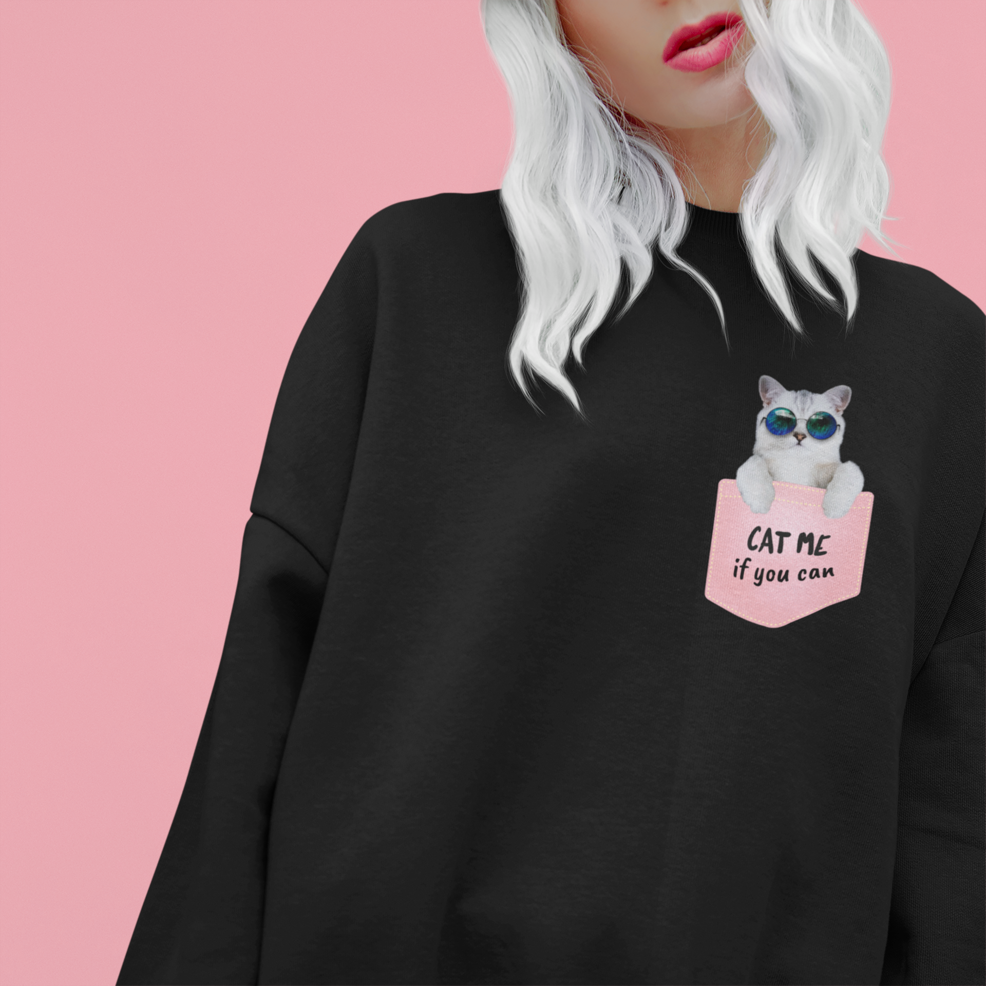 サングラスcat フェイクポケット 猫スウェット トレーナー Attaboy