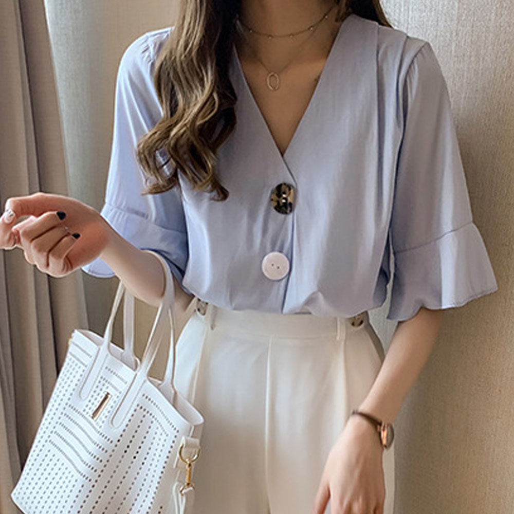 Pick U Holic スキッパー シャツ レディース カットソー 五分袖 Vネック ブラウス オフィス 半袖 即納 Styleselection Pick U Holic スキッパー シャツ レディース カットソー 五分袖 Vネック ブラウス オフィス 半袖 即納 Styleselection