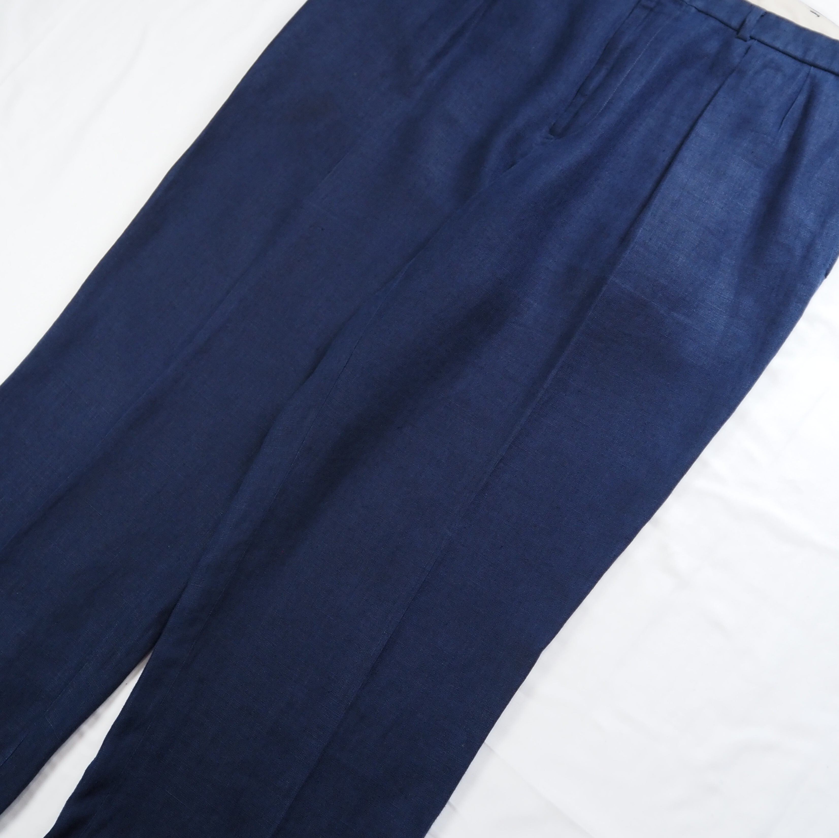 90's Ralph Lauren 100%リネンパンツ ネイビー 38×30 の画像 8