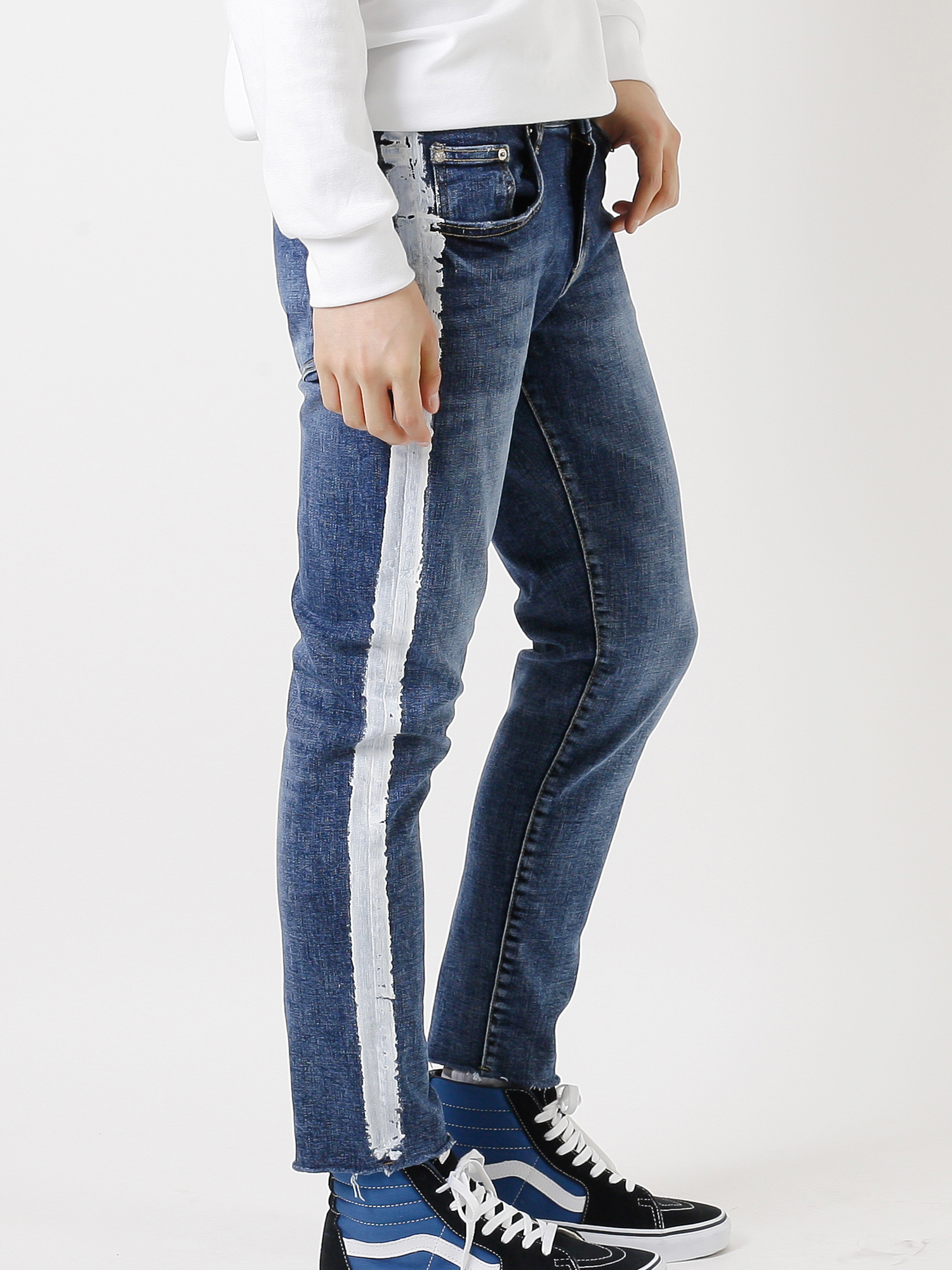 サイドラインカットオフデニム パンツ シンプル ストリート ジーンズ メンズ Boys Of Emotion