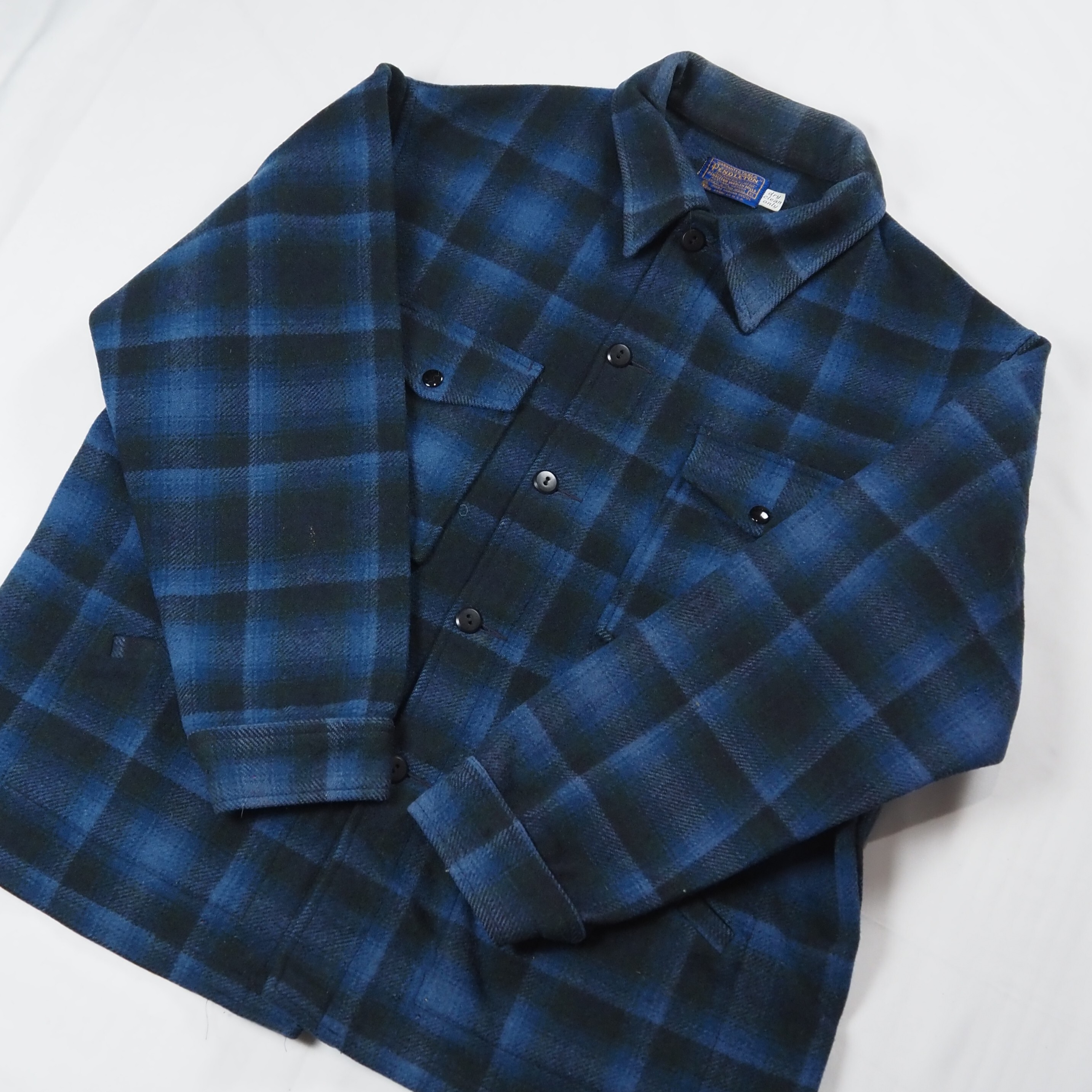 【9/23 20:00入荷】60's-70's Pendleton ウールジャケット ブルー×ブラック オンブレチェック の画像 10