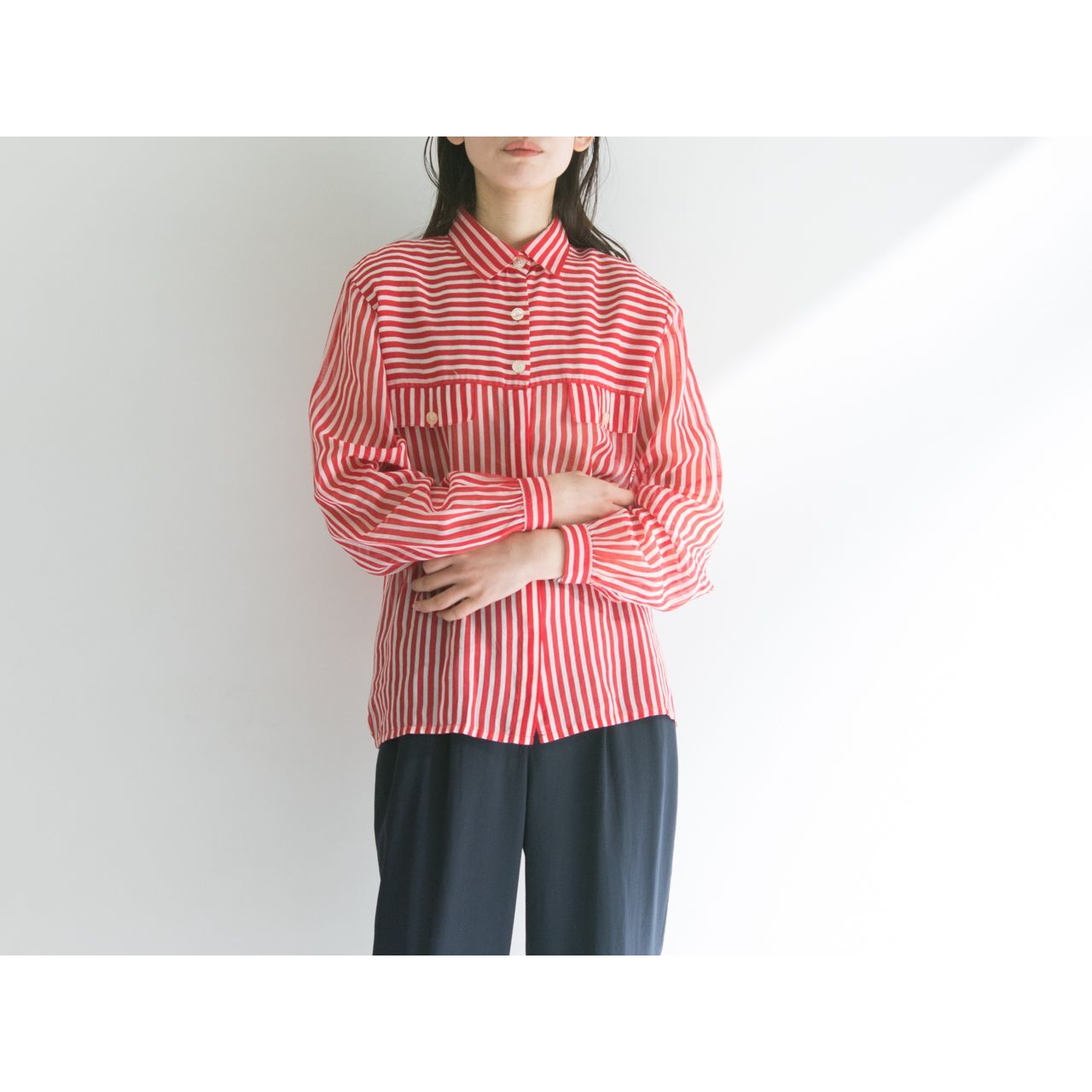 Jaeger Made In Great Britain Cotton Gauze Stripe Blouse イエーガー イギリス製コットンガーゼストライプブラウス シャツ 3e Mascot E