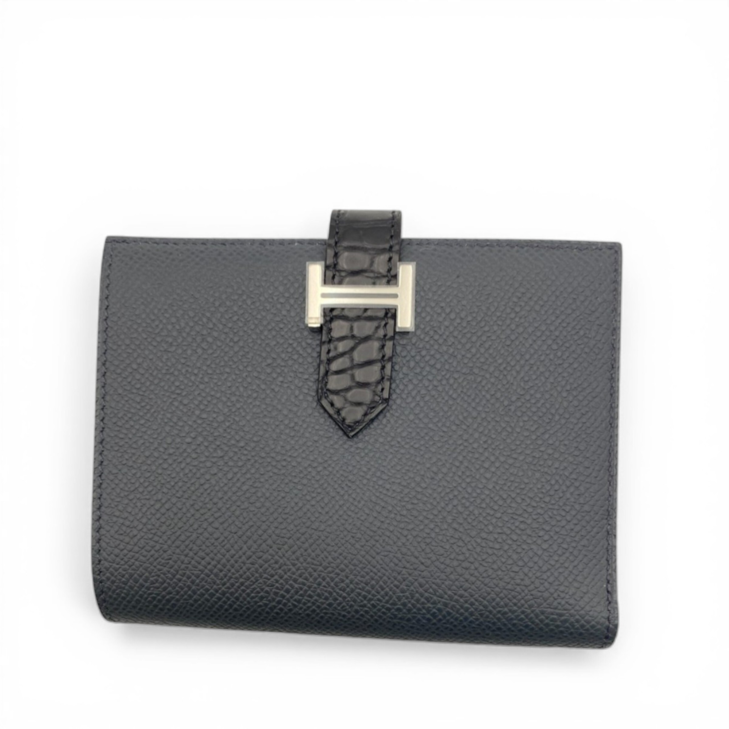 【HERMES】エルメス 二つ折り財布 ベアンコンパクト タッチ グリミスティ/黒 (ブラック) エプソン/クロコダイルアリゲーターマット シルバー金具