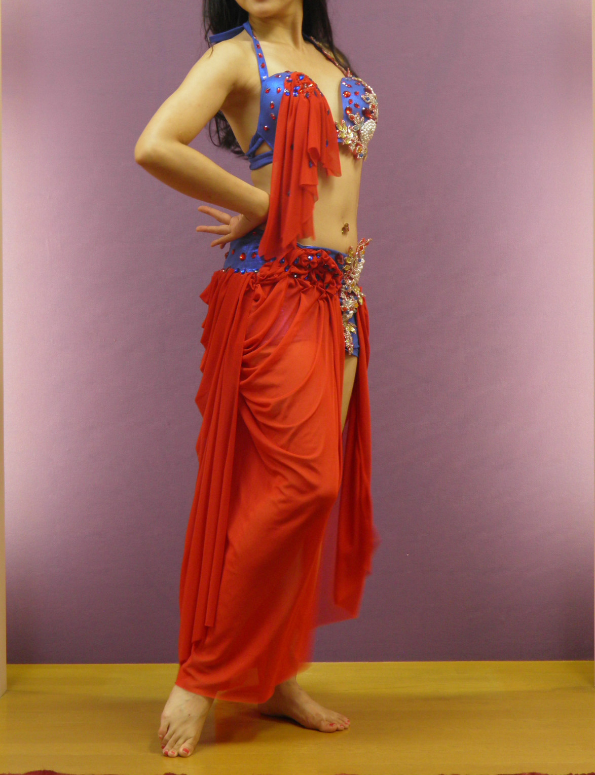 エジプト製 ベリーダンス衣装 コスチューム オリエンタル ブルー＆レッド | shamirajapan