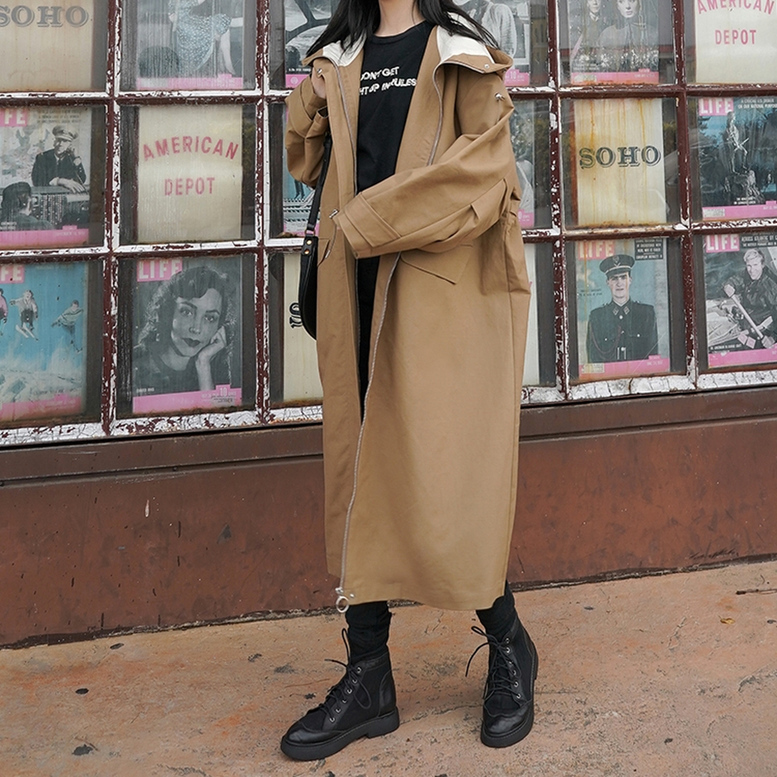 クリアランスお得セール ロングトレンチコート レディース 春 ブラウン ネイビー 茶色 紺 大きいサイズ フード付き 正規品販売中 Ssl Daikyogo Or Jp