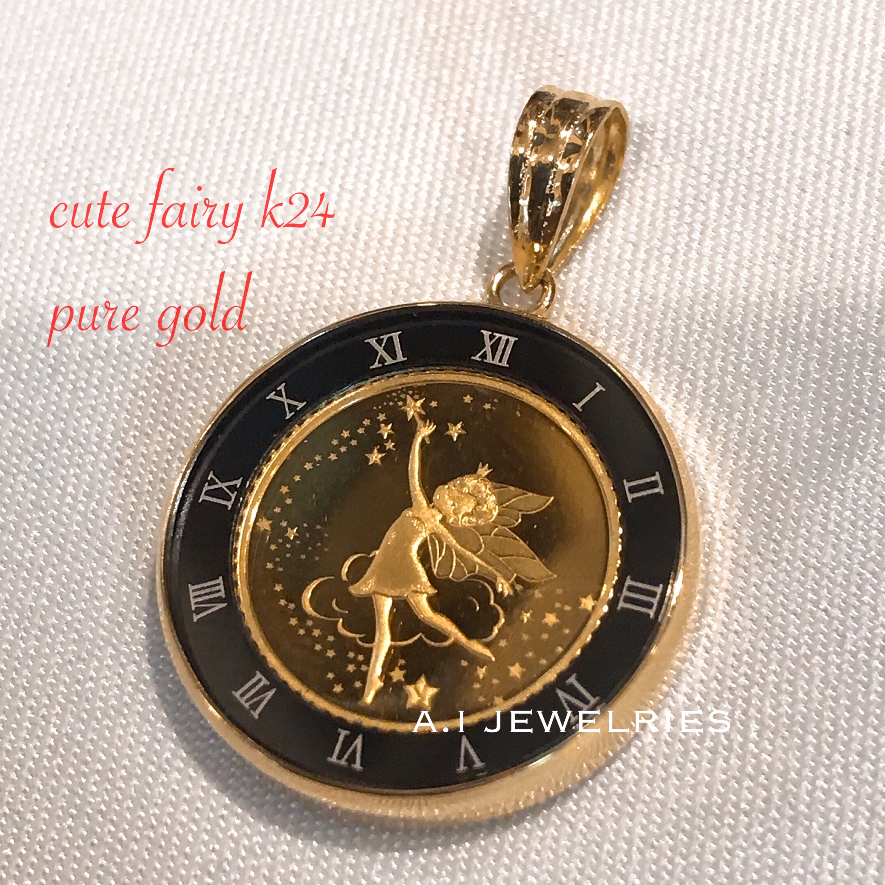 18金 コイン ペンダント K18 Fairy フェアリー 妖精 Coin K24 純金 黒 Black ガラス付き Pendant A I Jewelries エイアイジュエリーズ 18金 コイン ペンダント K18 Fairy フェアリー 妖精 Coin K24 純金 黒 Black ガラス付き Pendant A I Jewelries エイアイジュエリーズ