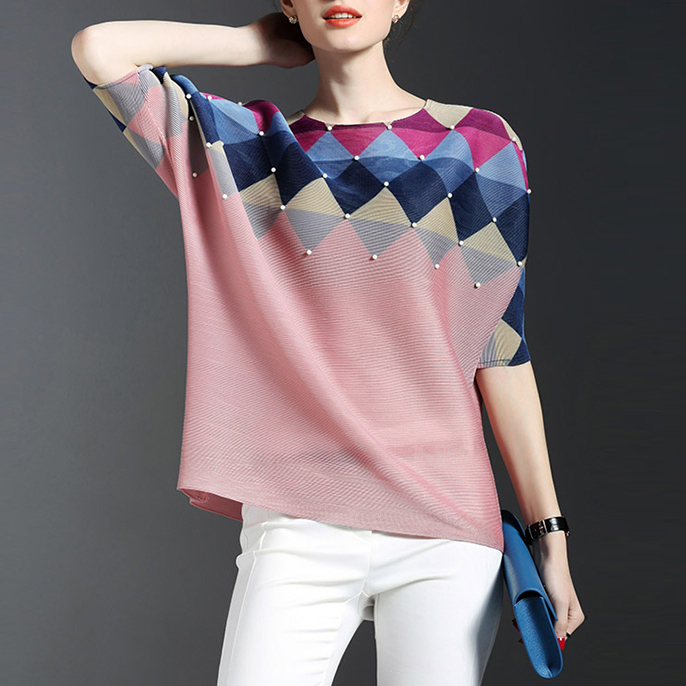 Tシャツ 半袖 ラウンドネック 配色 ゆったり グレー ピンク ブルー Rupia Eren